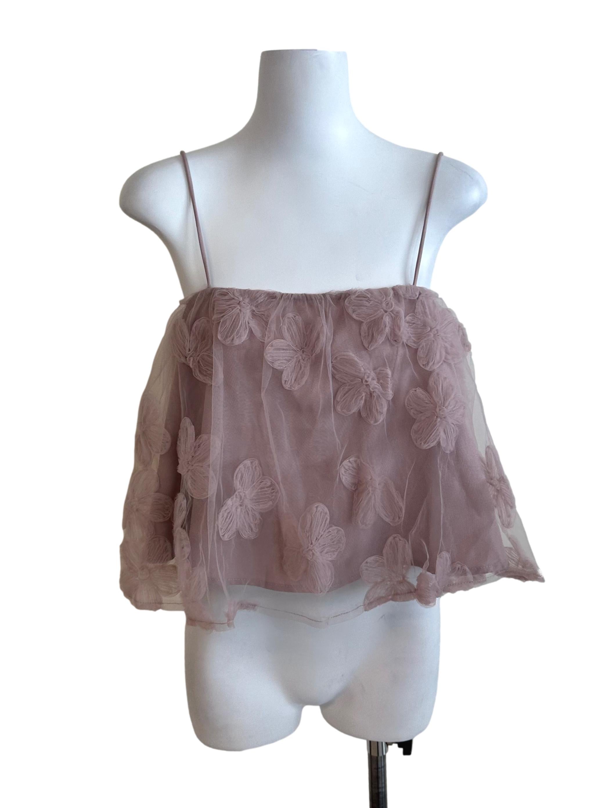 Dusty Pink Textured Floral Net Babydoll Top
