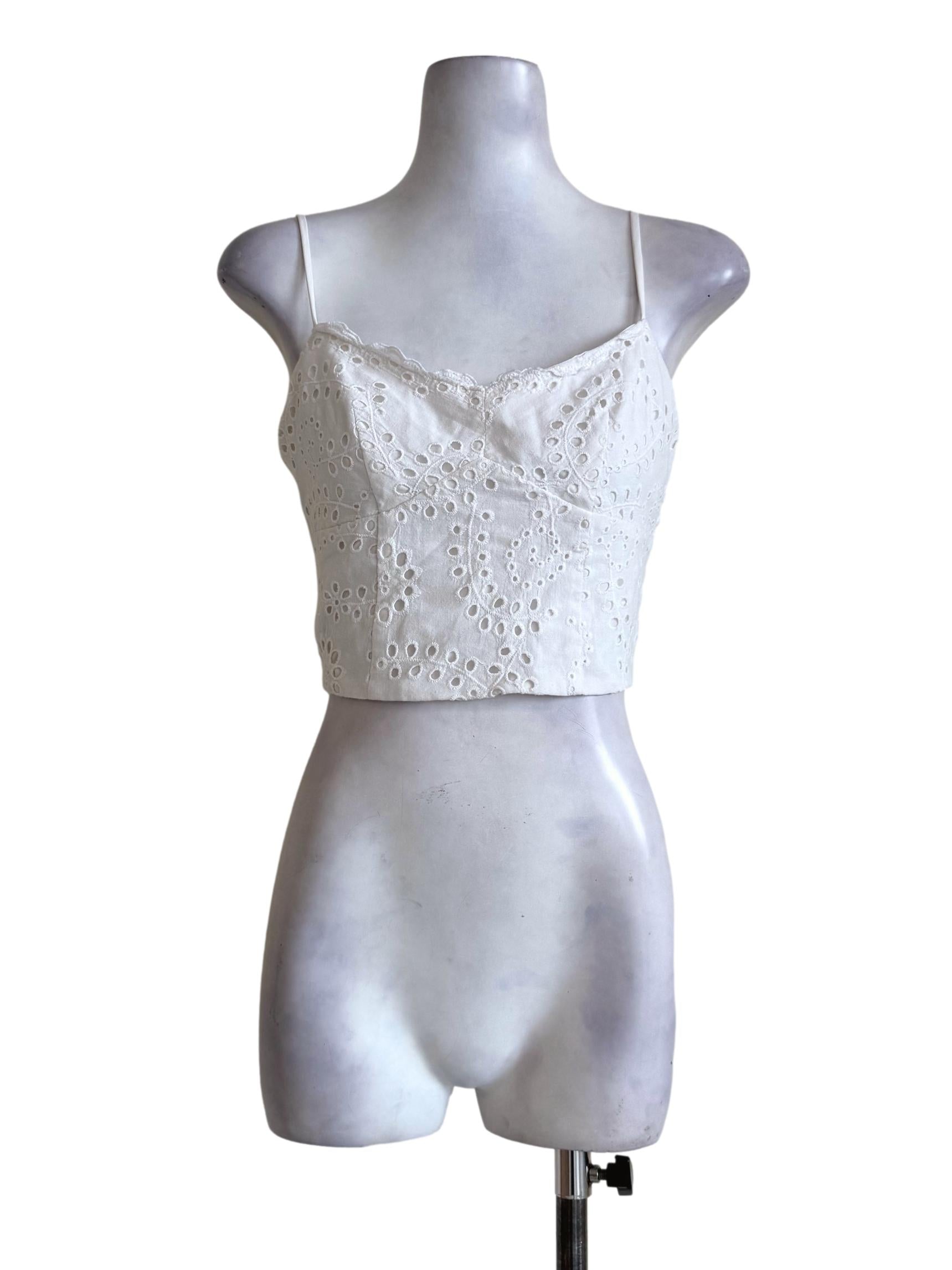 Cotton White Eyelet Sleeveless Crop Top LB