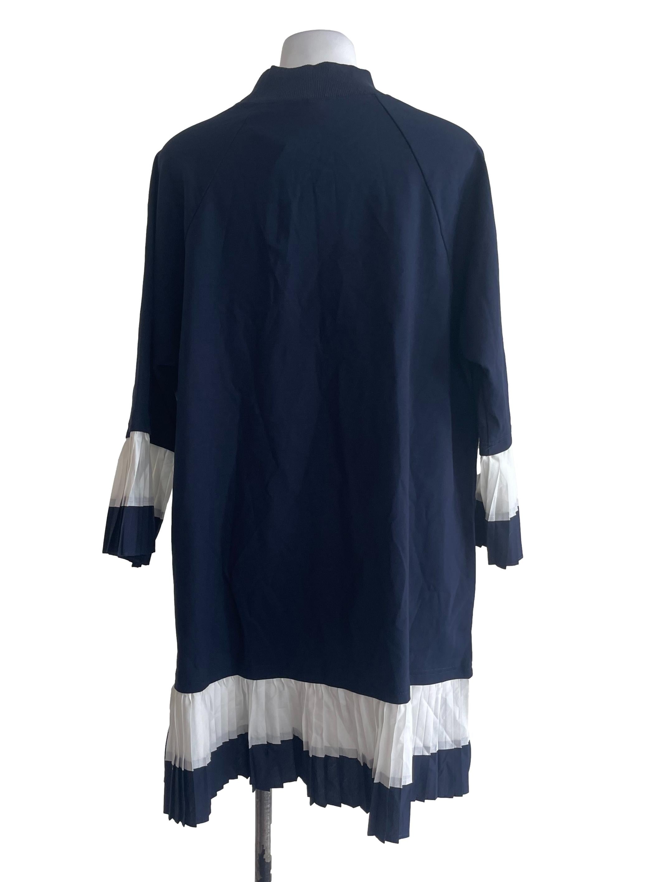 Blue Black Pleated High Neck Dress