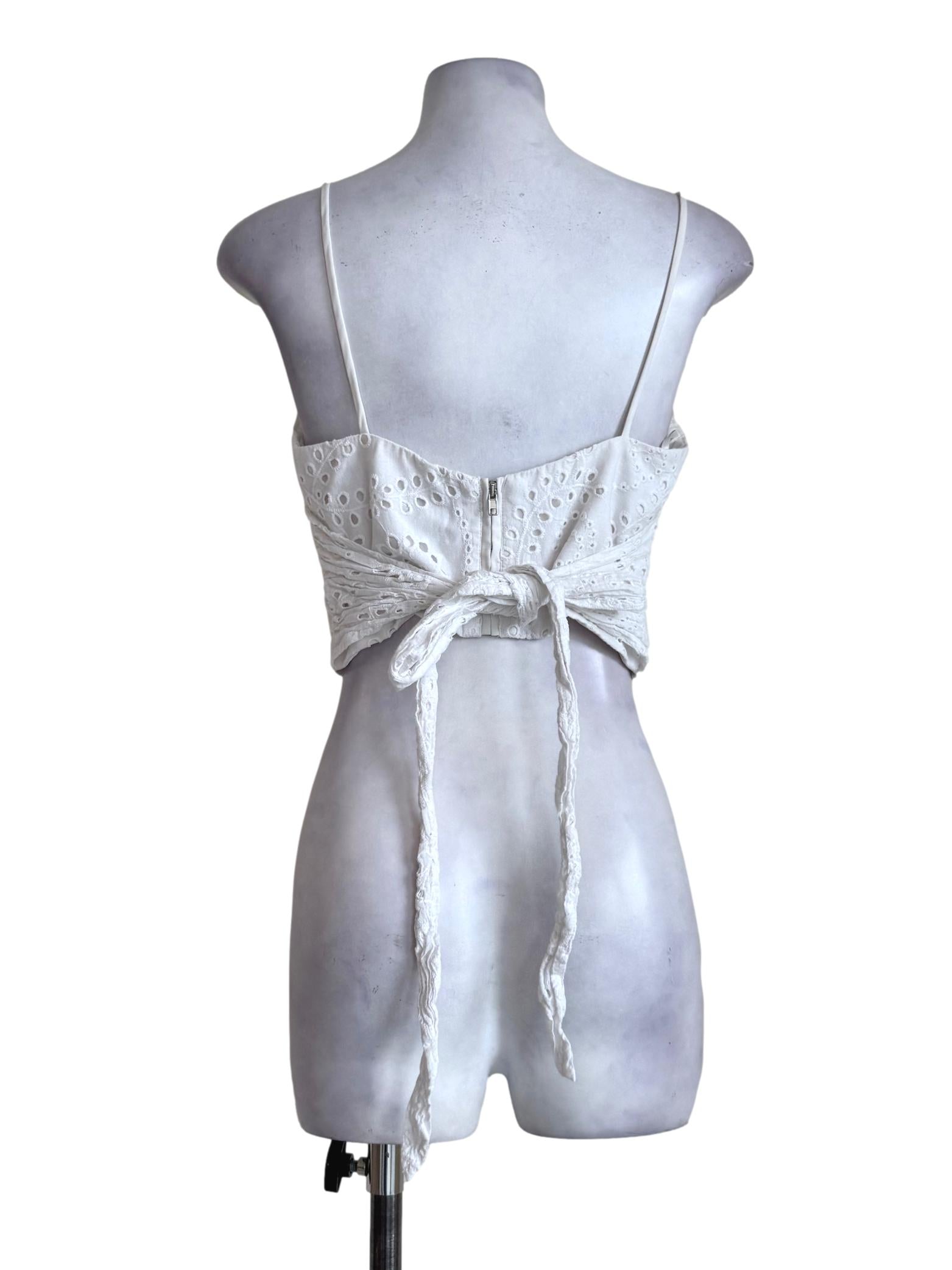 Cotton White Eyelet Sleeveless Crop Top LB