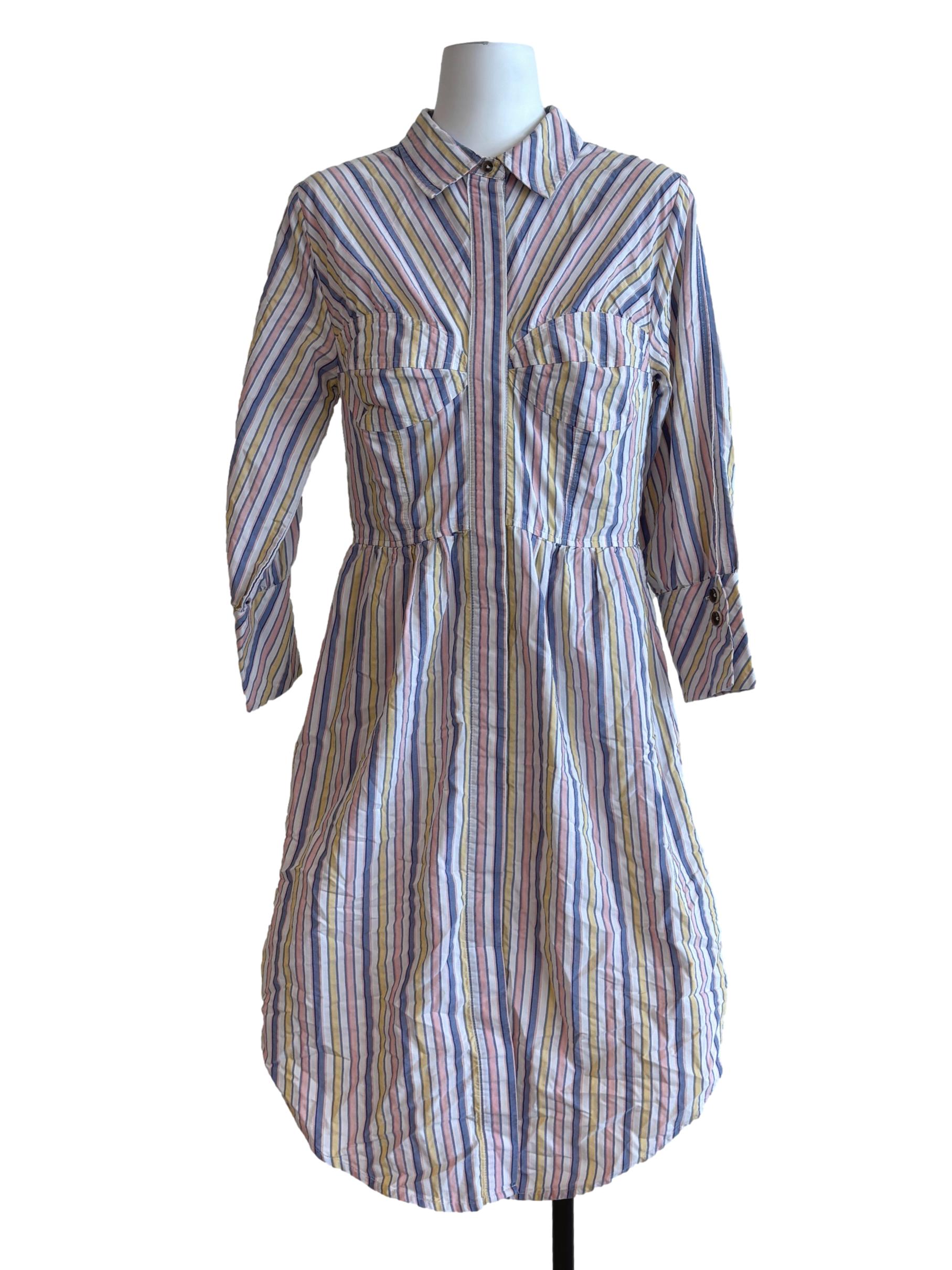 Pastel Blue Striped Shirt Dress