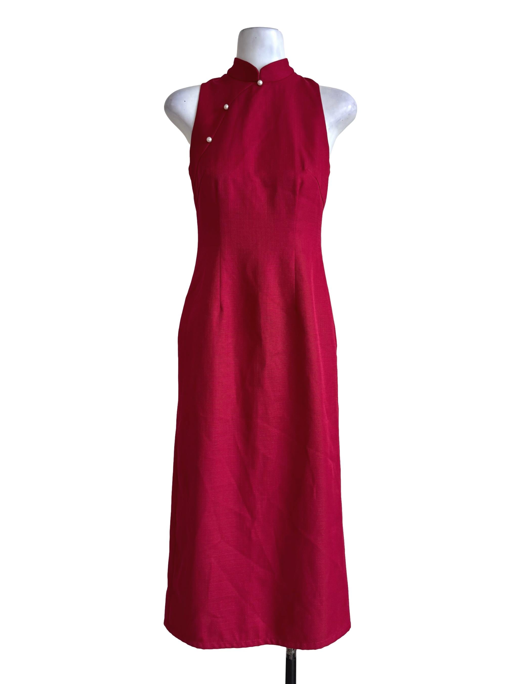 Blossom Red Mandarin Collar Dress