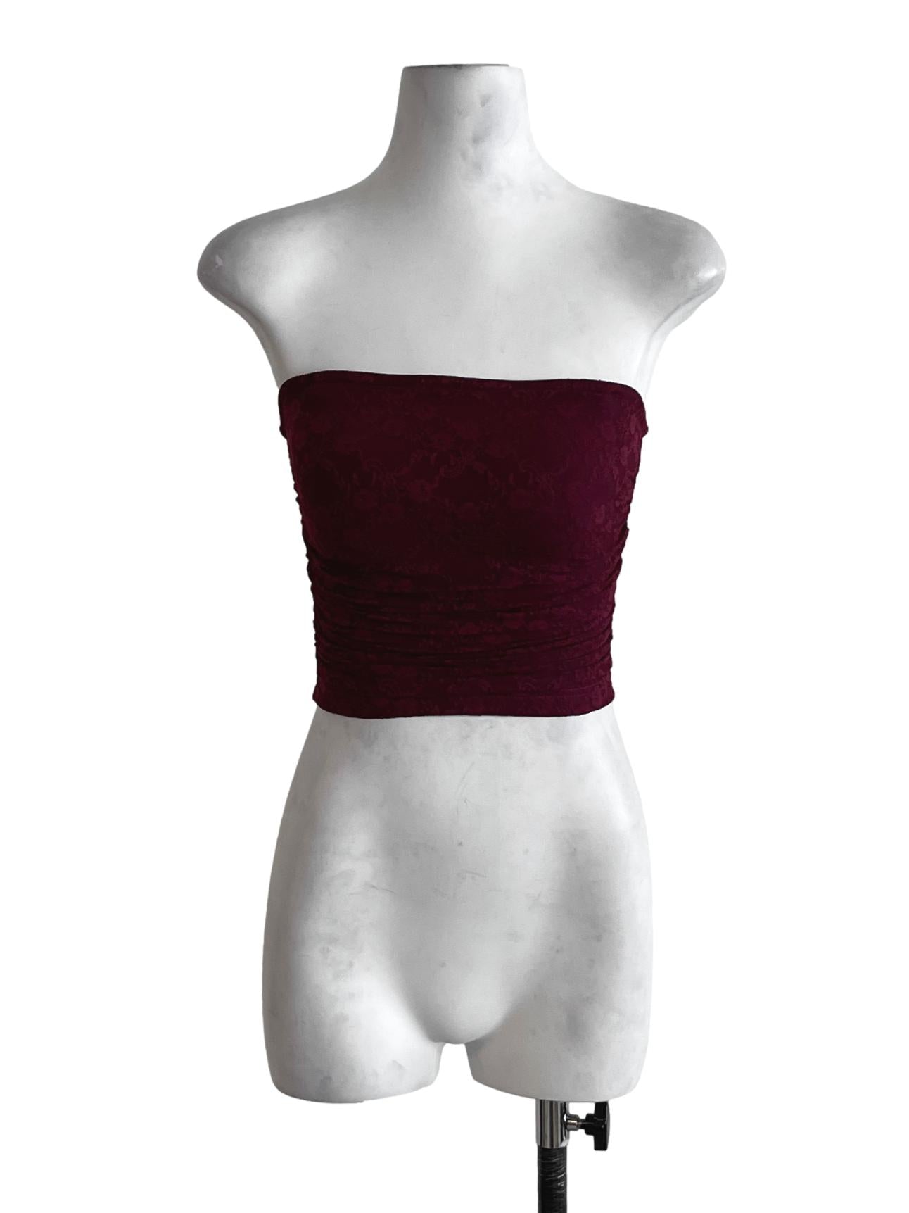 Wine Red Lace Cropped Top