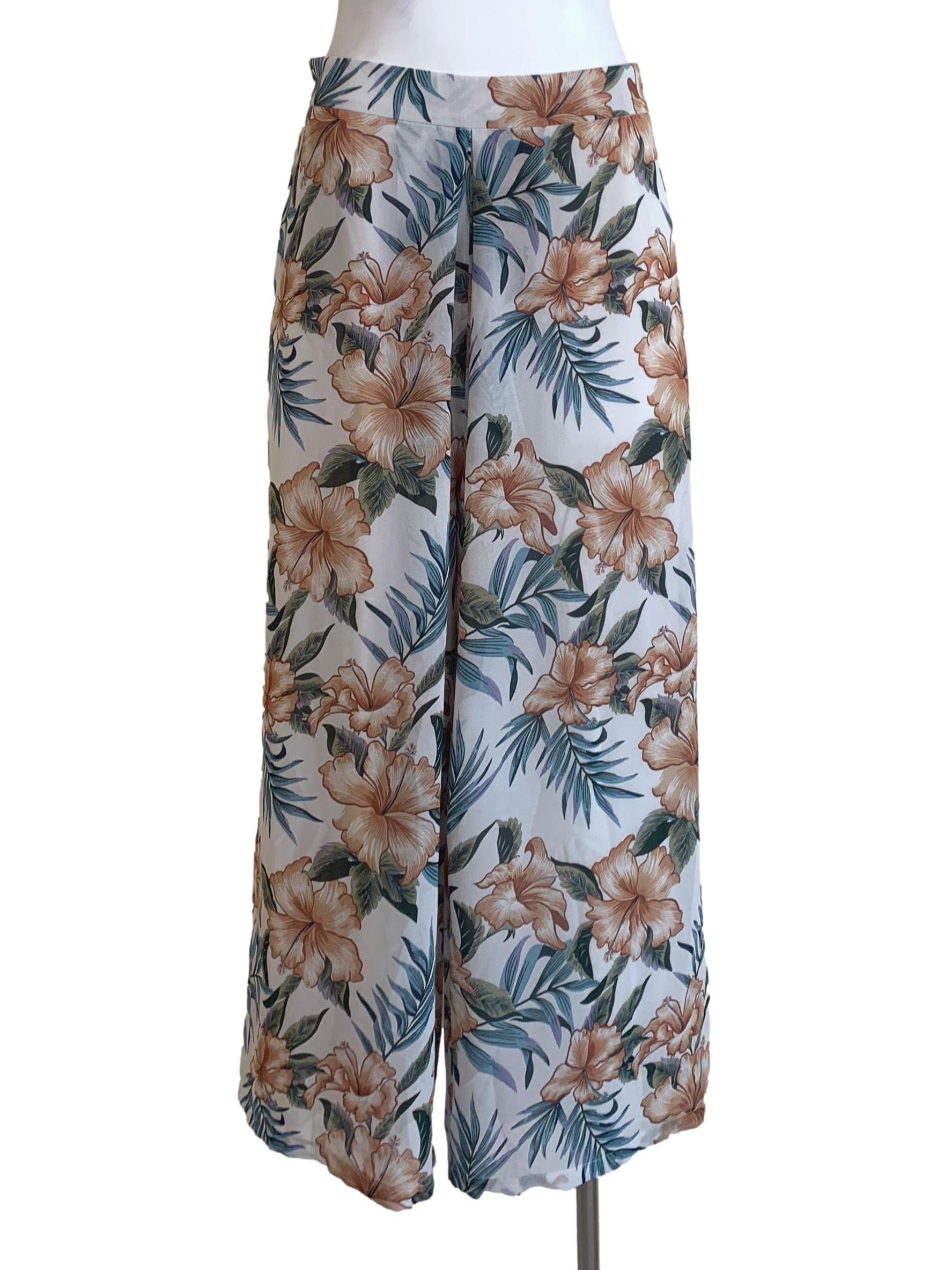 White Floral Patterned Pants