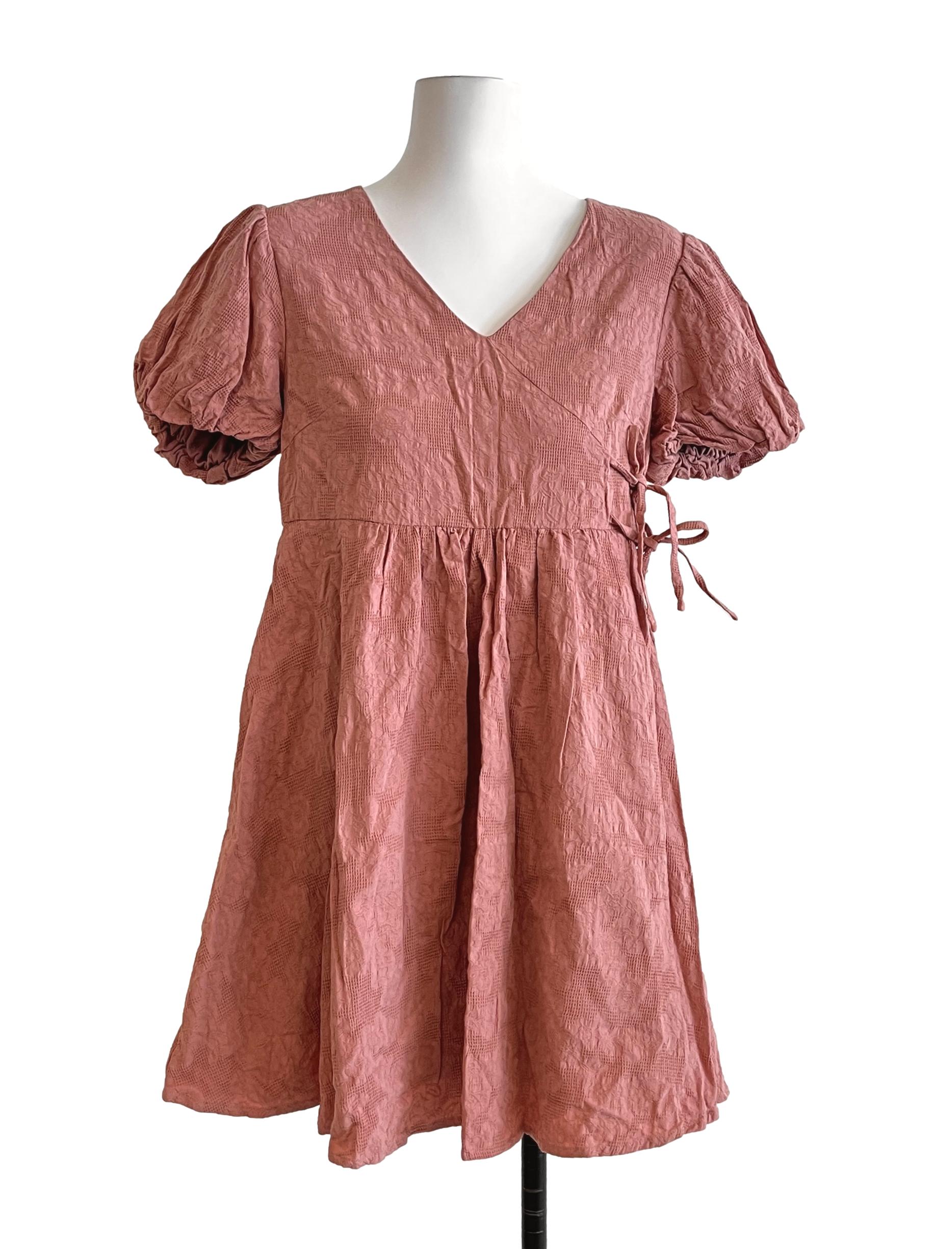 Peach Pink V-Neck Mini Dress