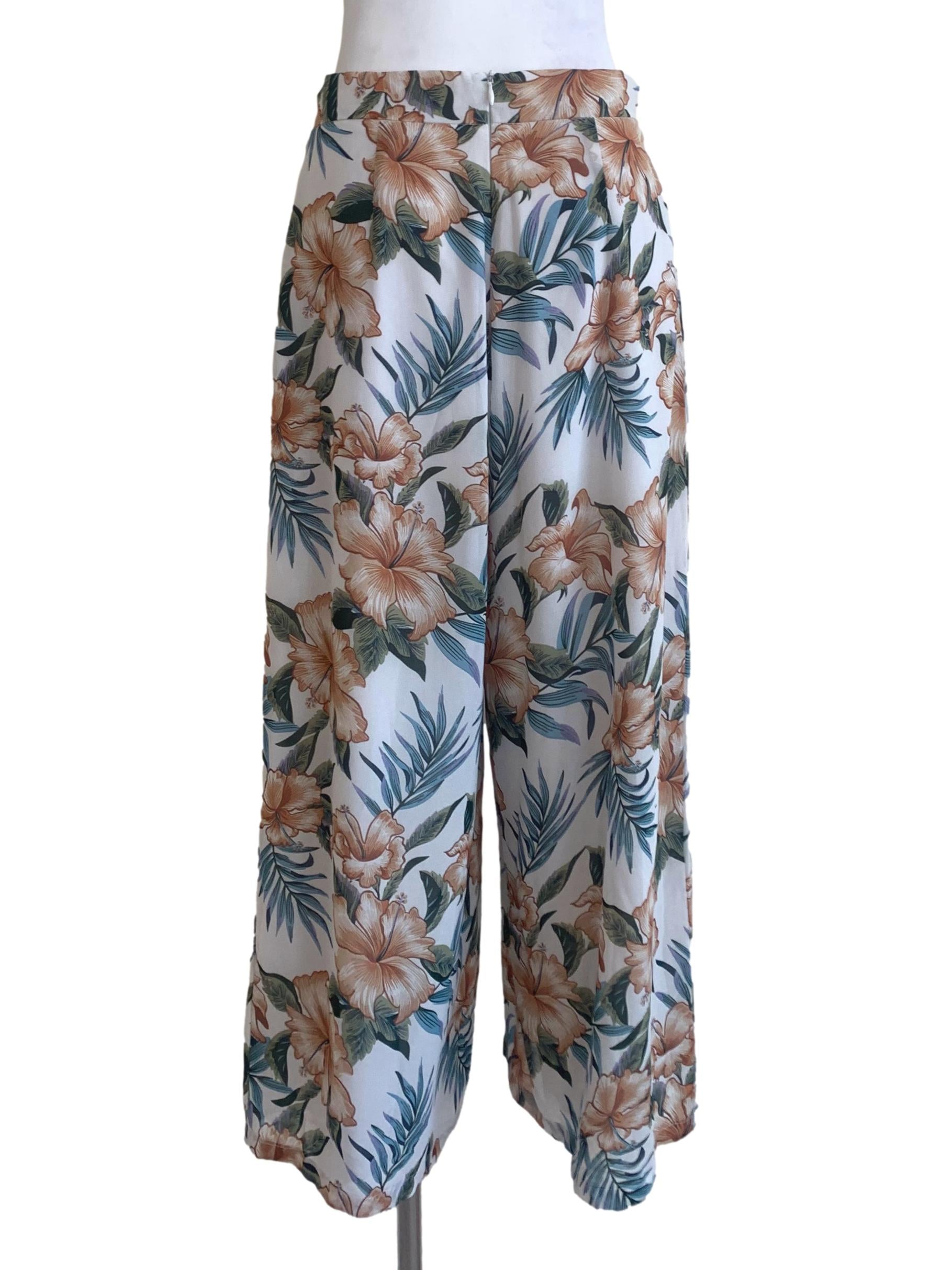 White Floral Patterned Pants