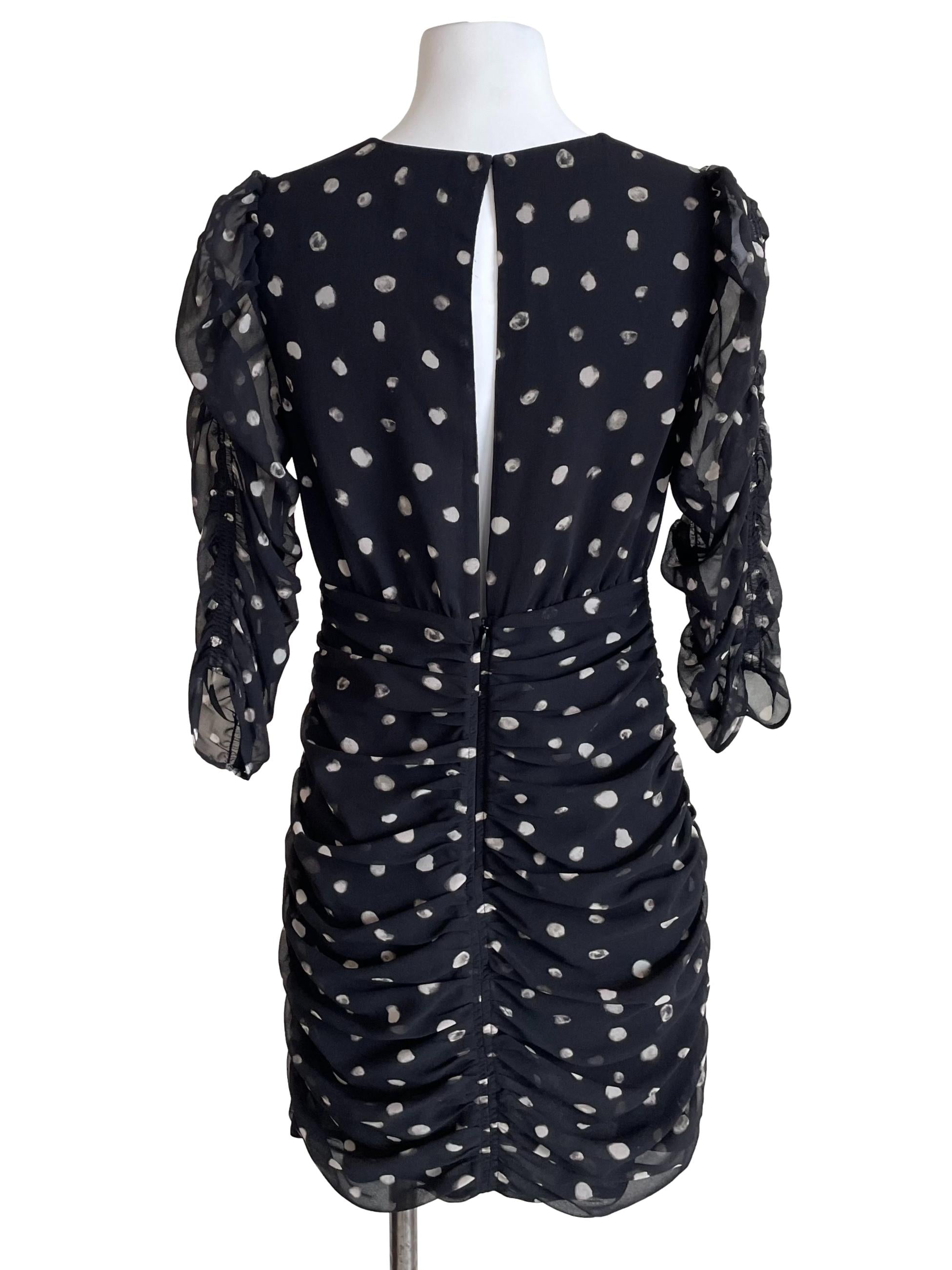 Black Dots Chiffon Ruched Dress