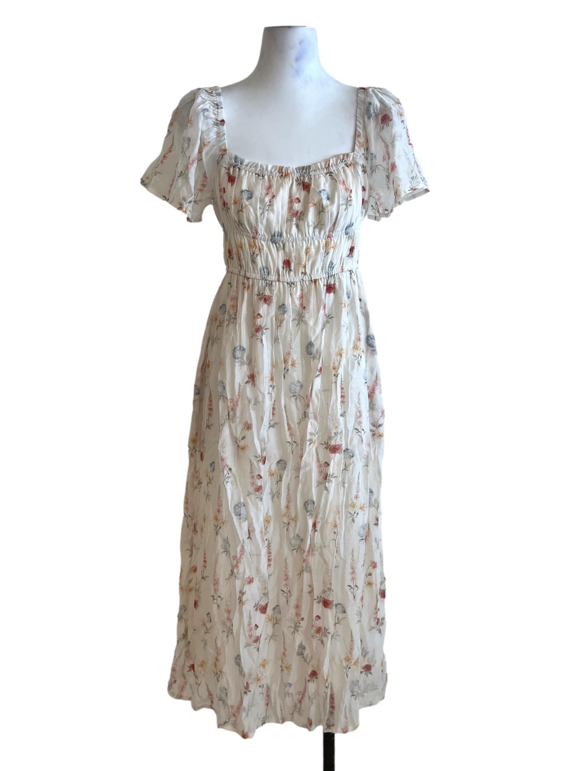 Cream White Floral Empire Dress