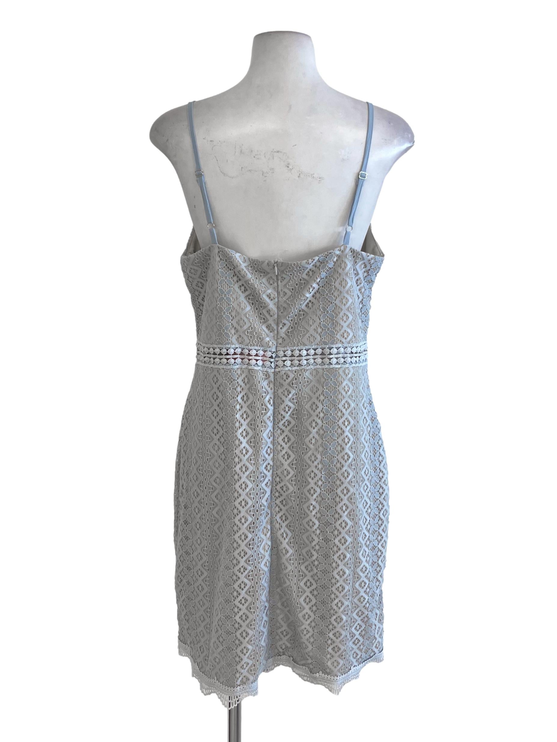 Soft Blue Lace Eyelet Sweetheart Neck Dress