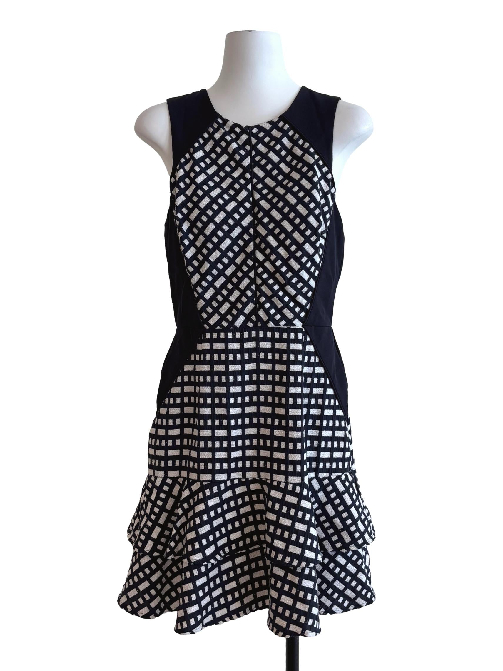 Black And White Patterned Ruffle Dress