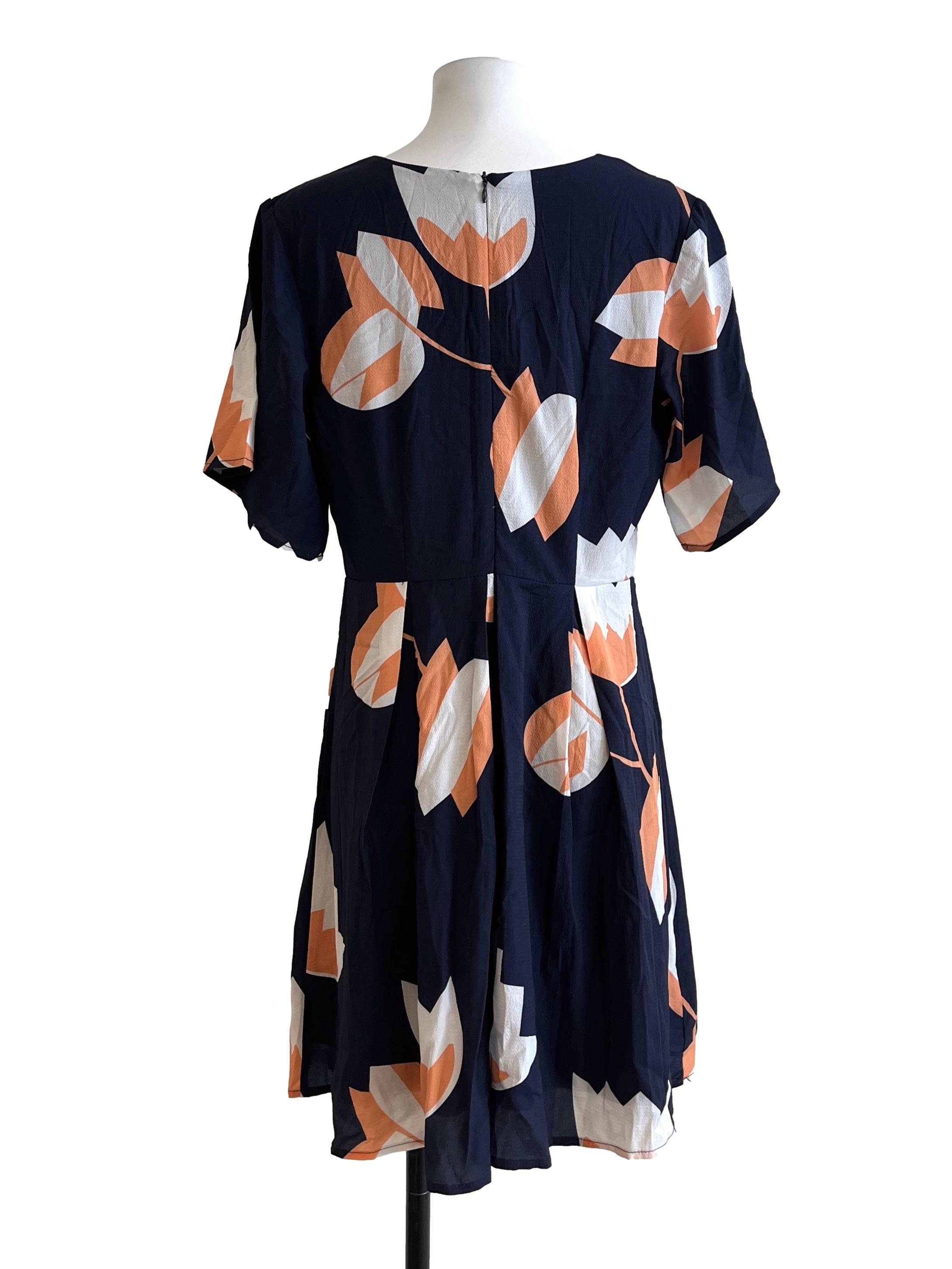 Peacock Blue Floral Printed V-Neck Dress