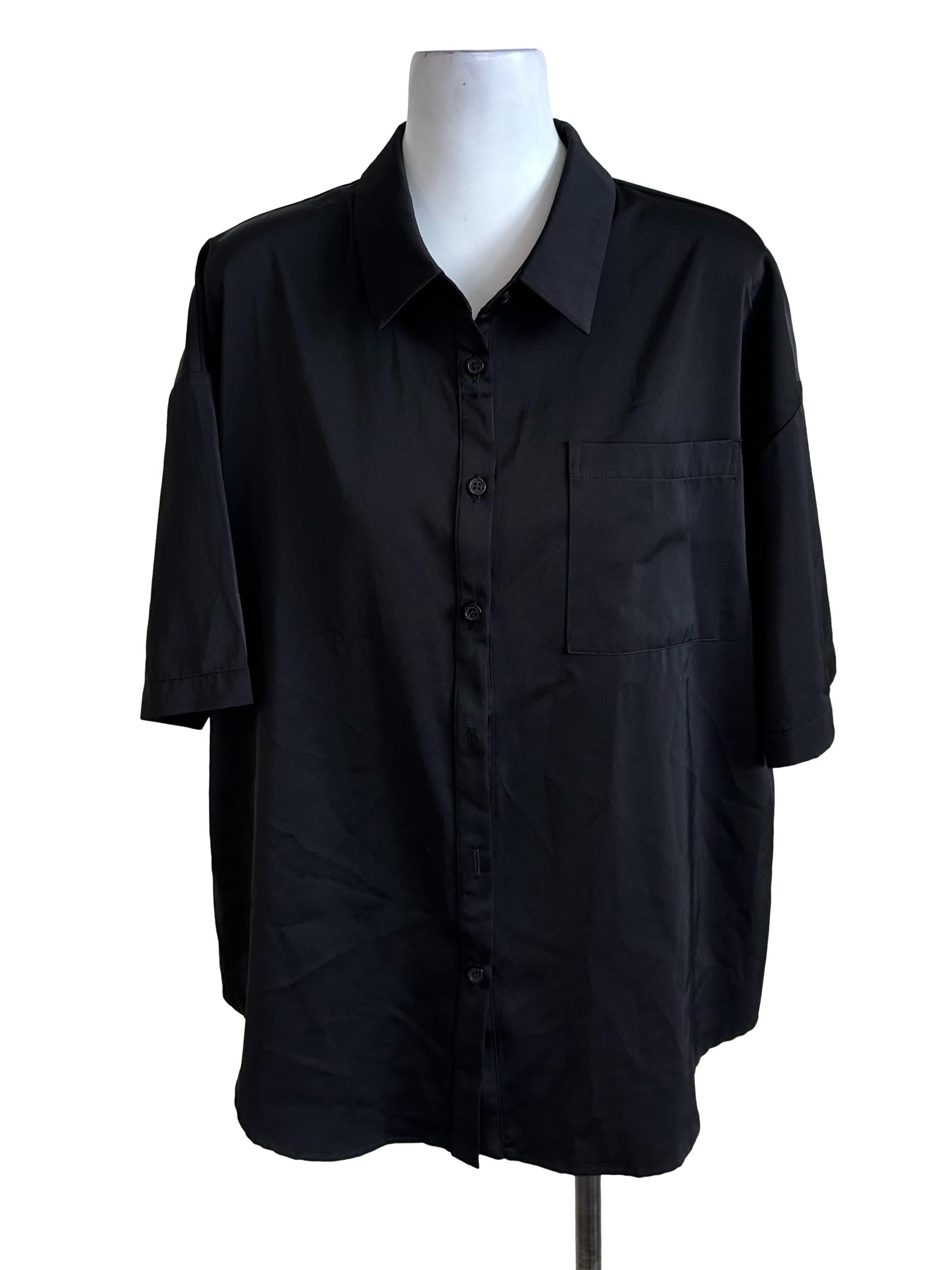 Onyx Black Collar Short Sleeve Top