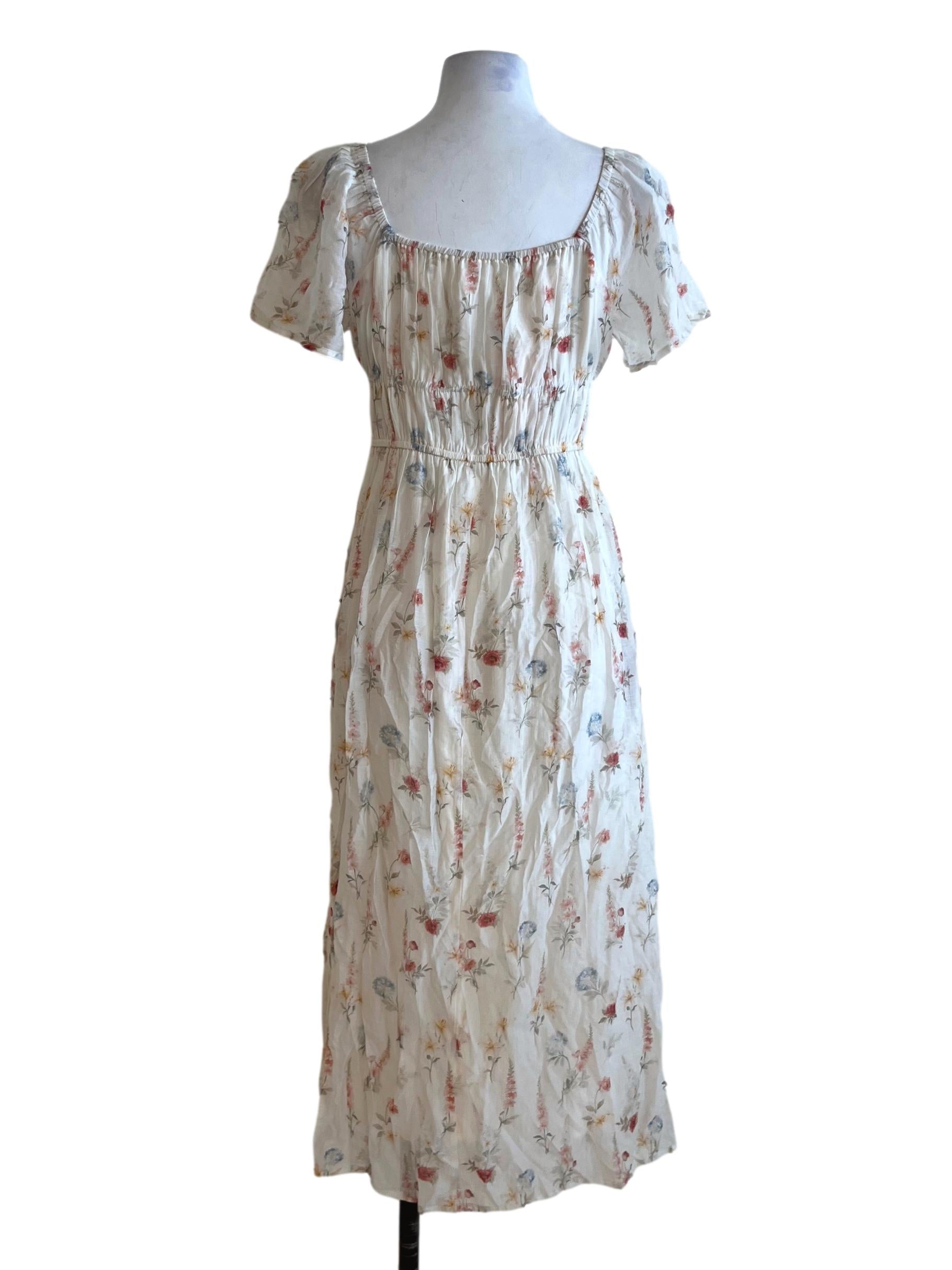 Cream White Floral Empire Dress