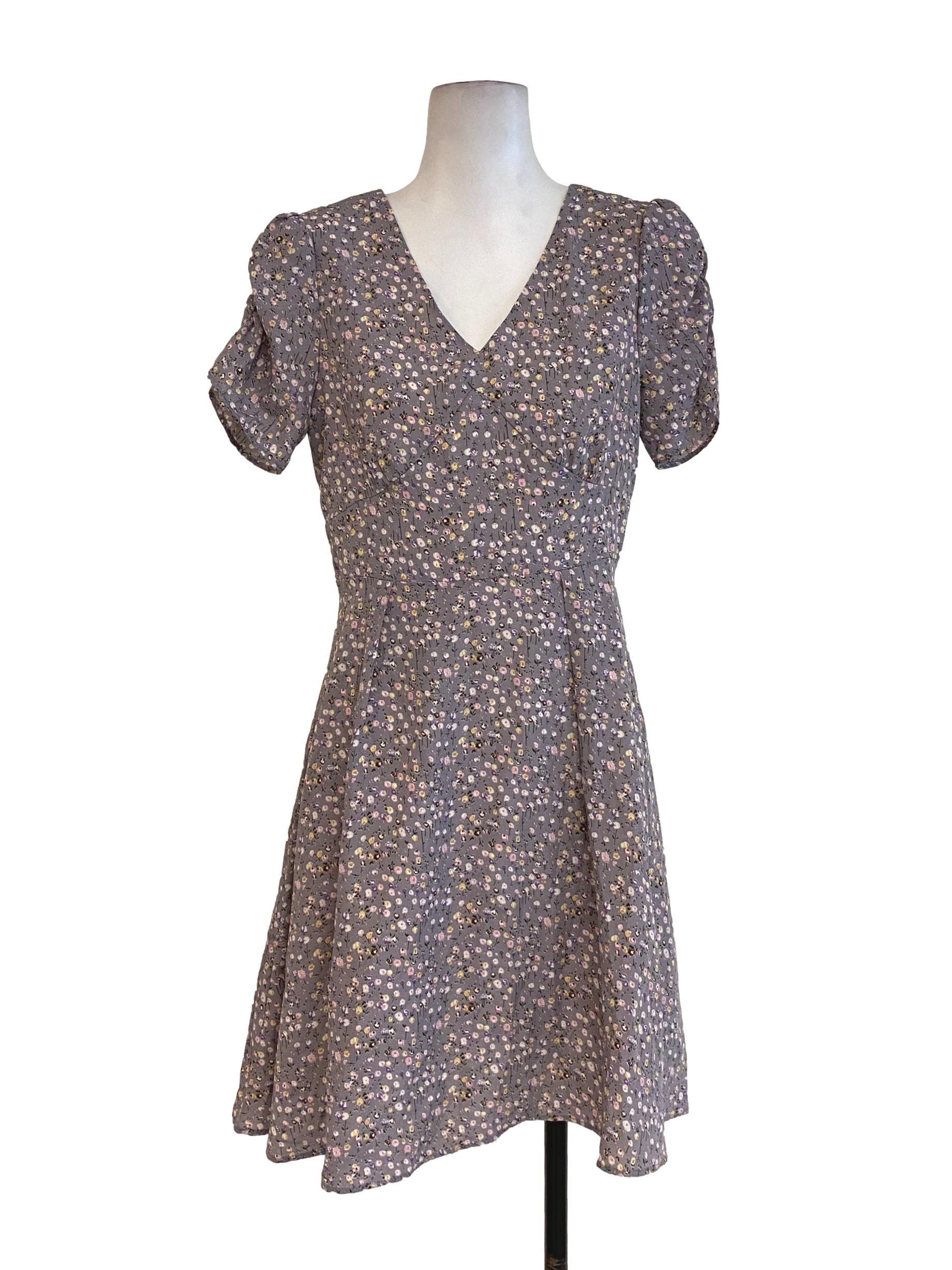 Purple Floral A Line Dress