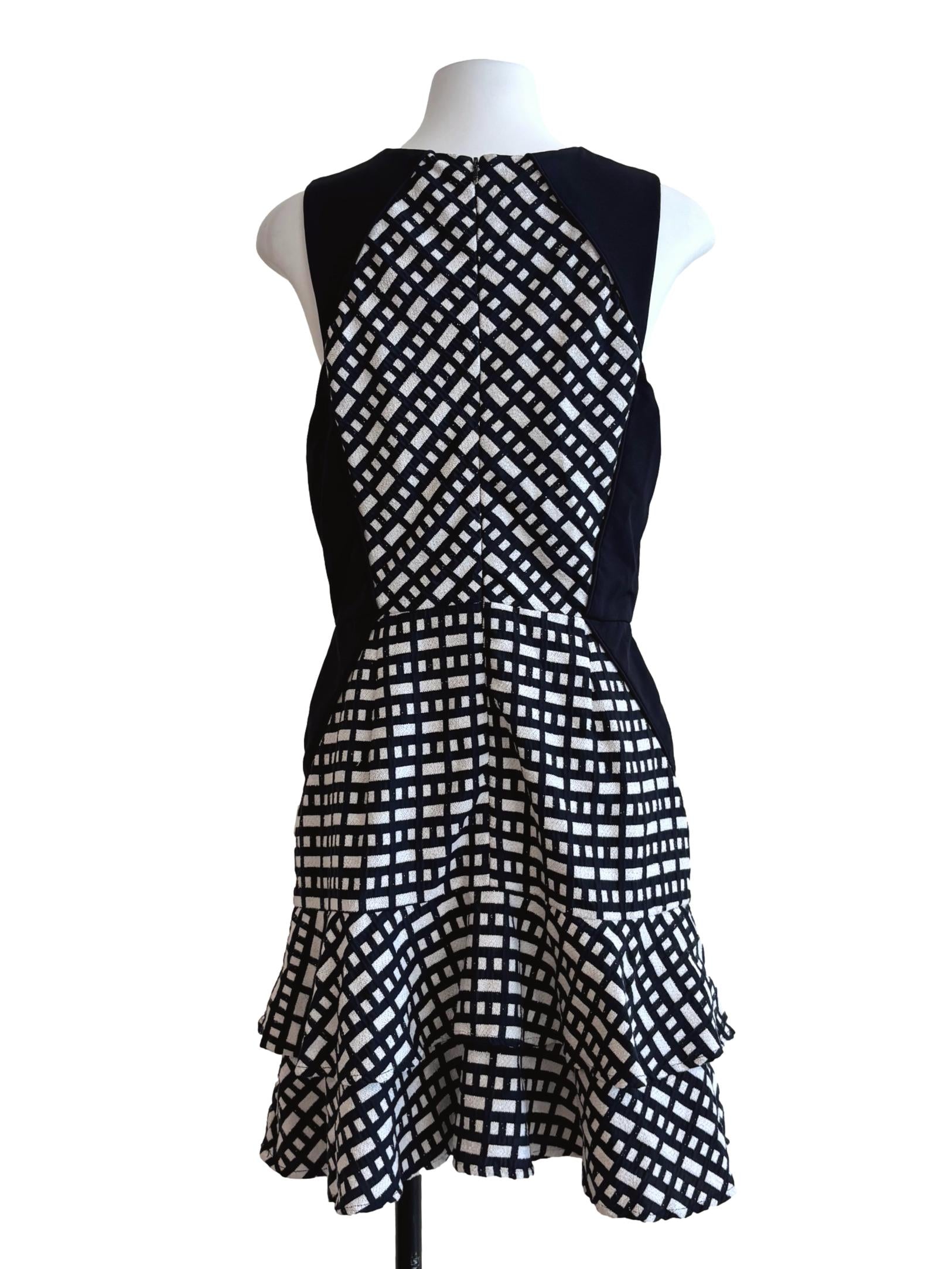Black And White Patterned Ruffle Dress