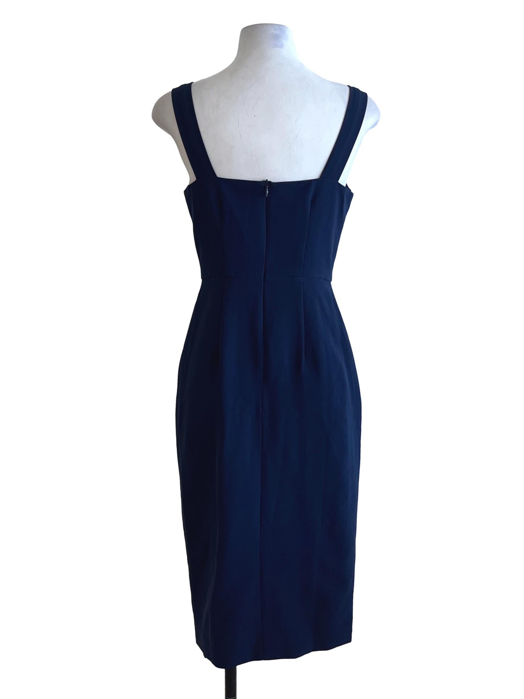 Navy Blue Square Neckline A-Line Dress