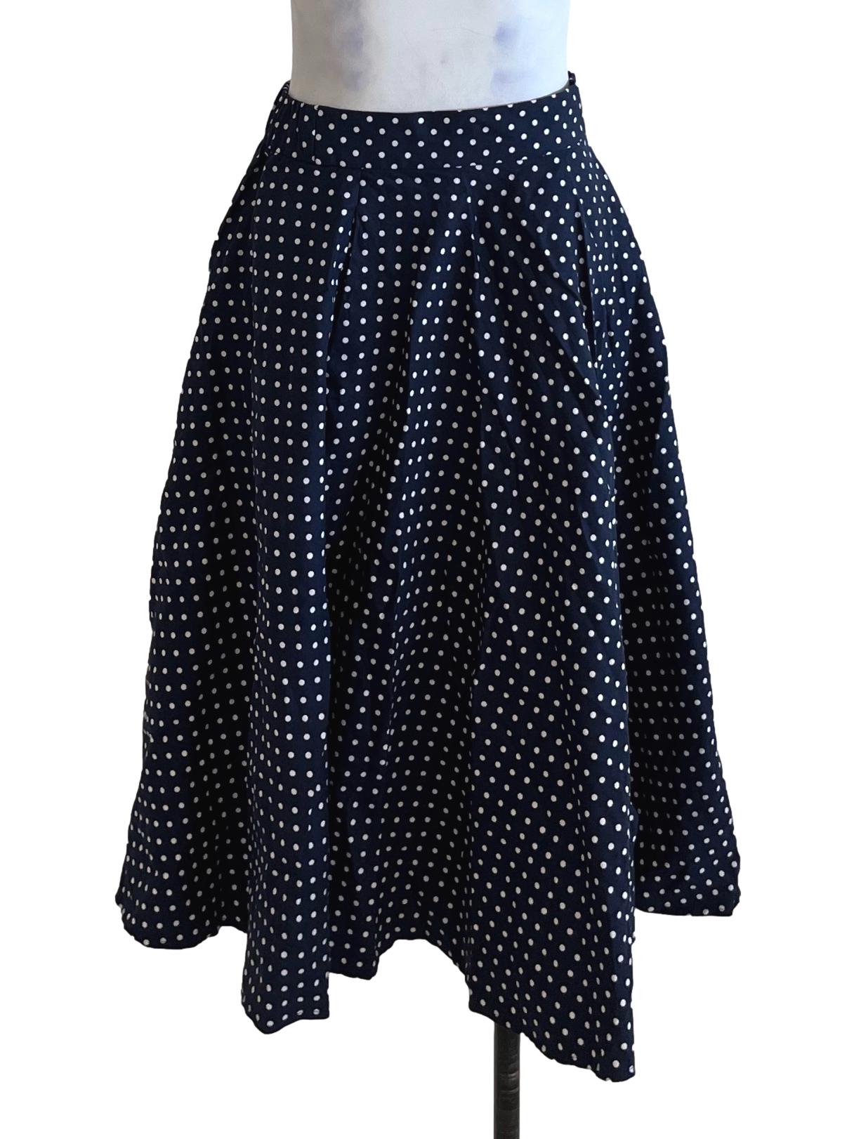 Navy Blue Polka Dot A-Line Skirt