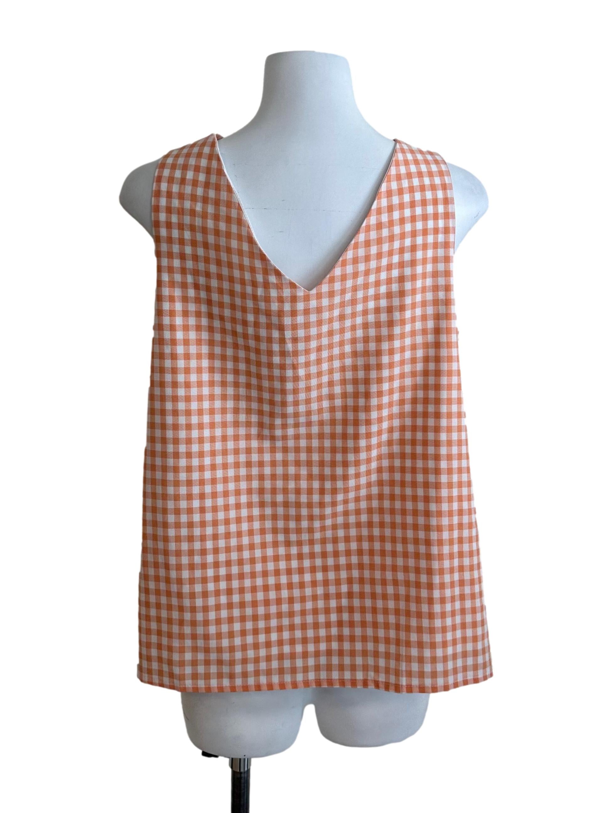 Light Orange Plaid Knot Halter Top