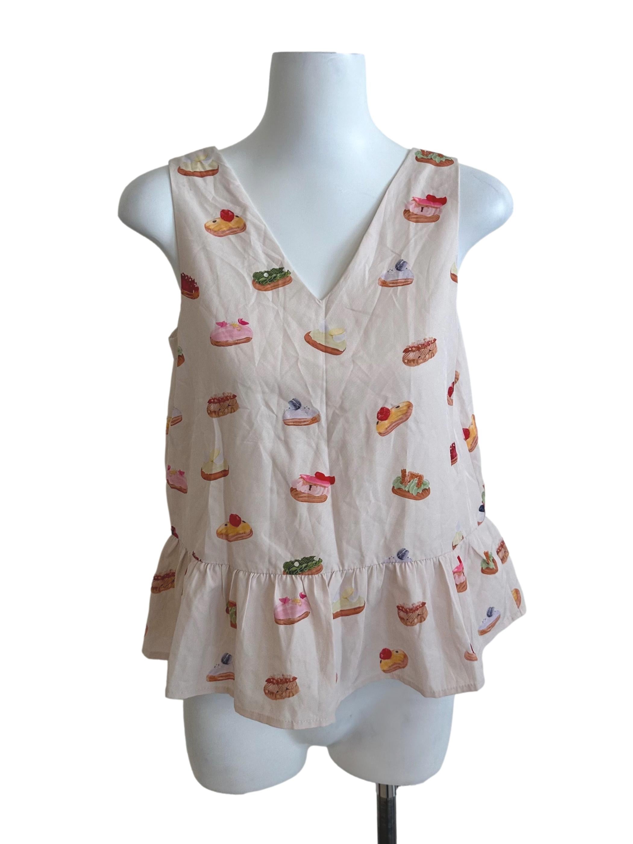 Sand Beige Multi Colour Dessert Pattern V Neck Top
