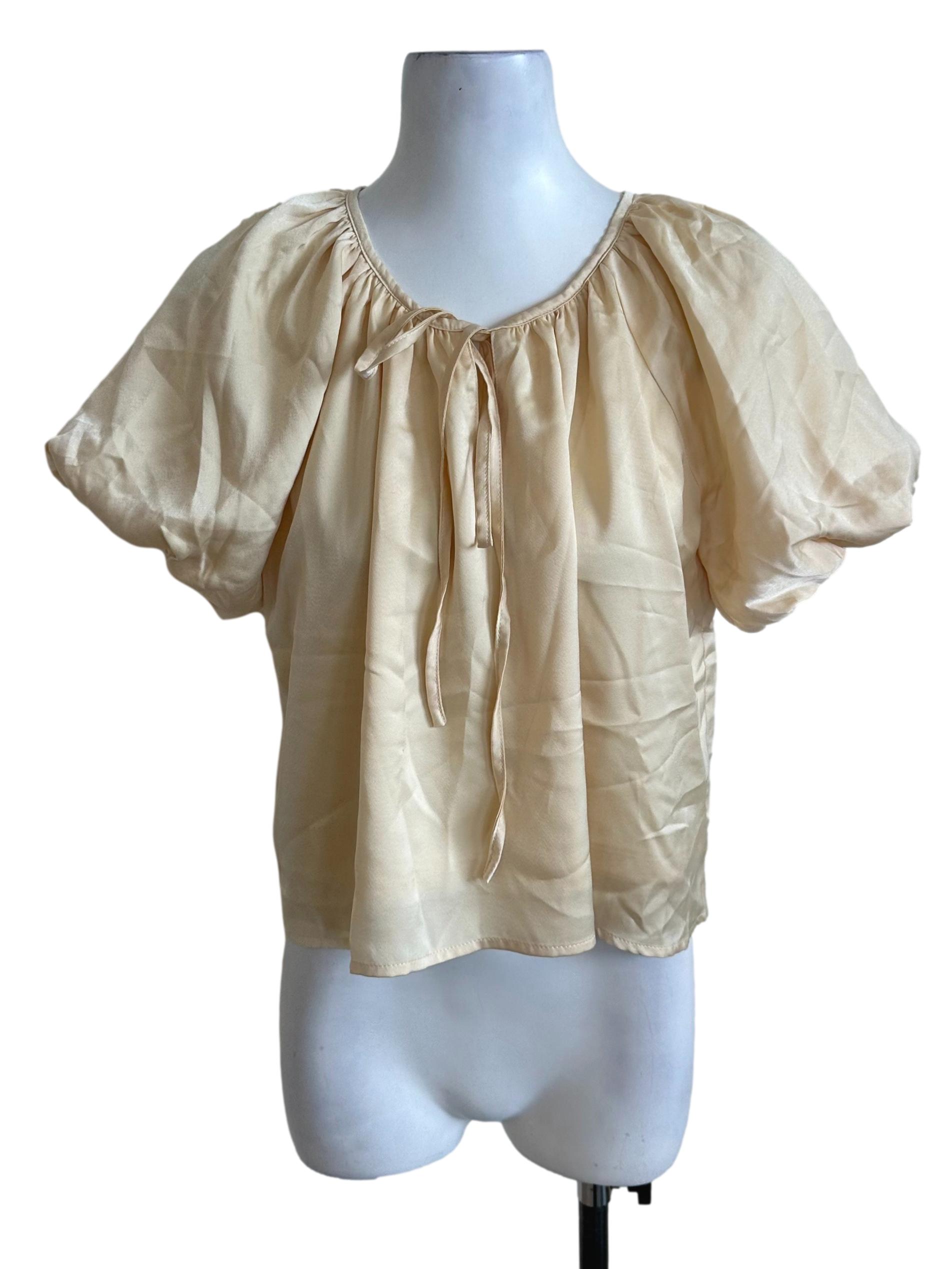 Parmesan Yellow Satin Puff Sleeve Top