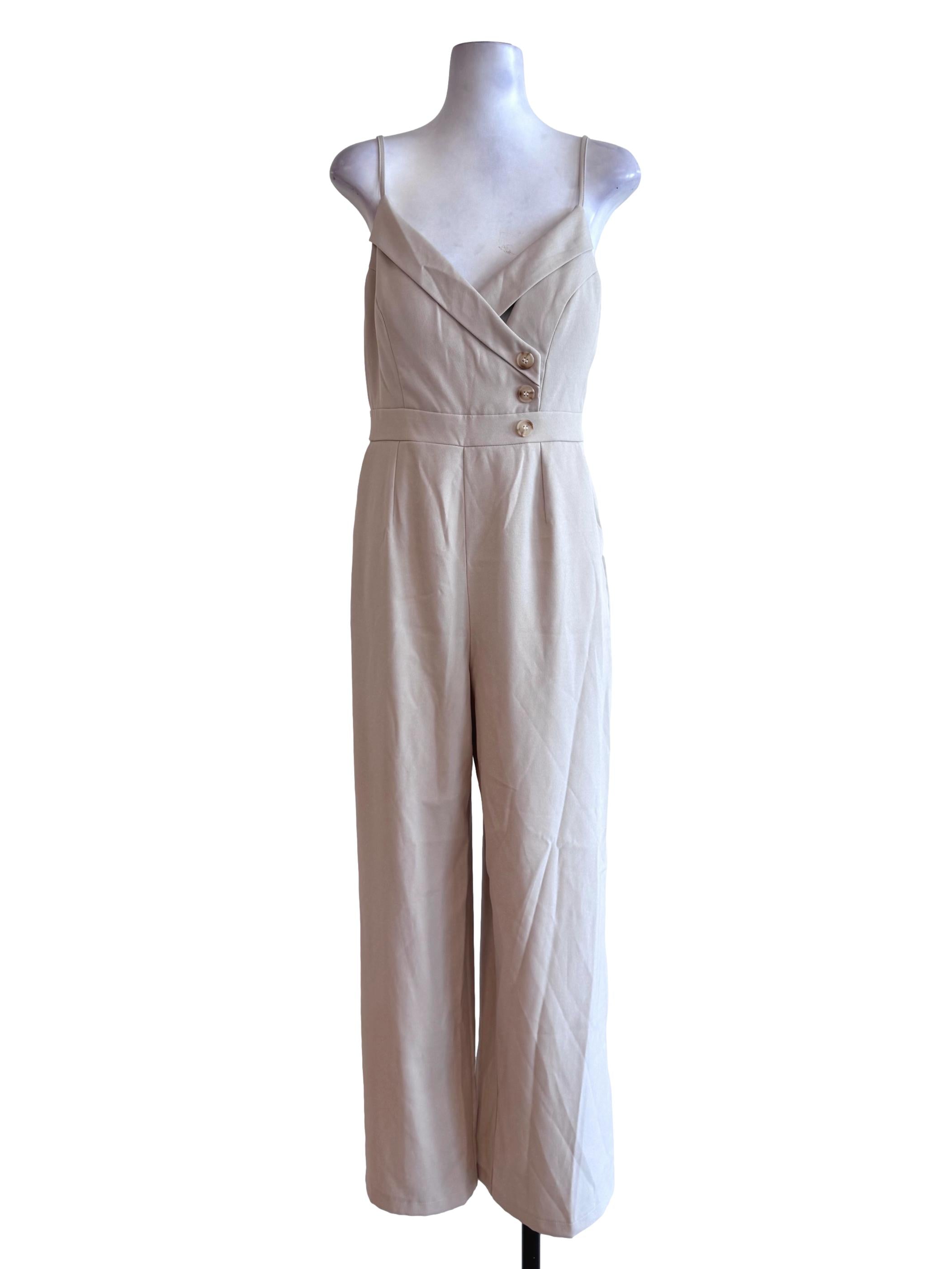 Tortilla Brown V Neck Jumpsuit