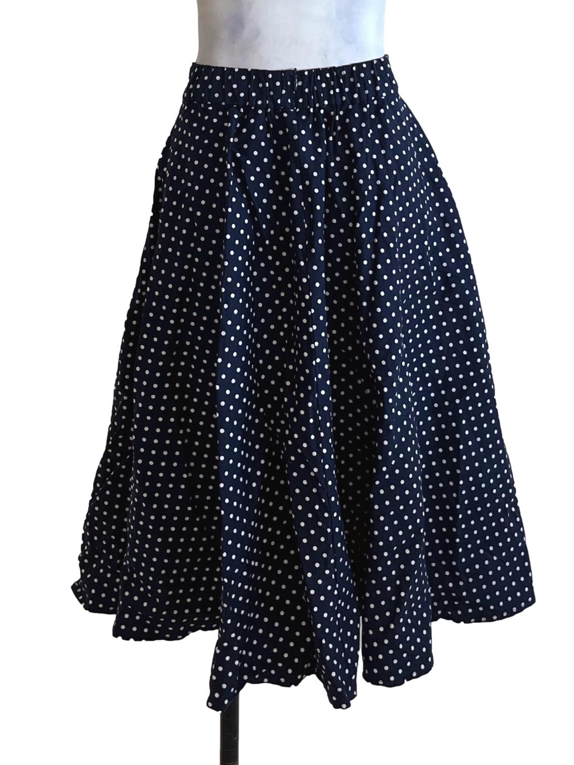 Navy Blue Polka Dot A-Line Skirt