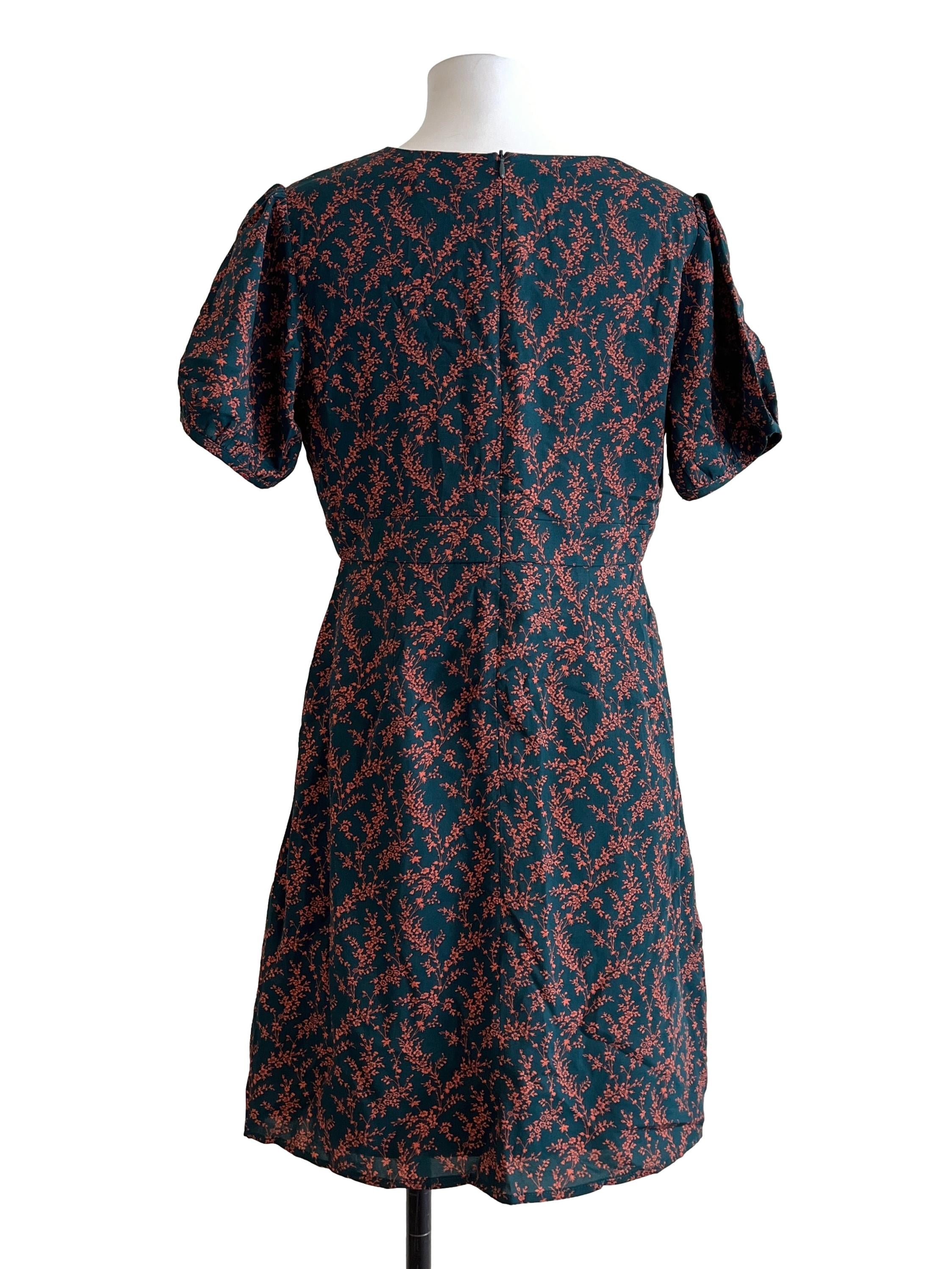 Emerald Green Floral Printed V-Neck Dress TCL