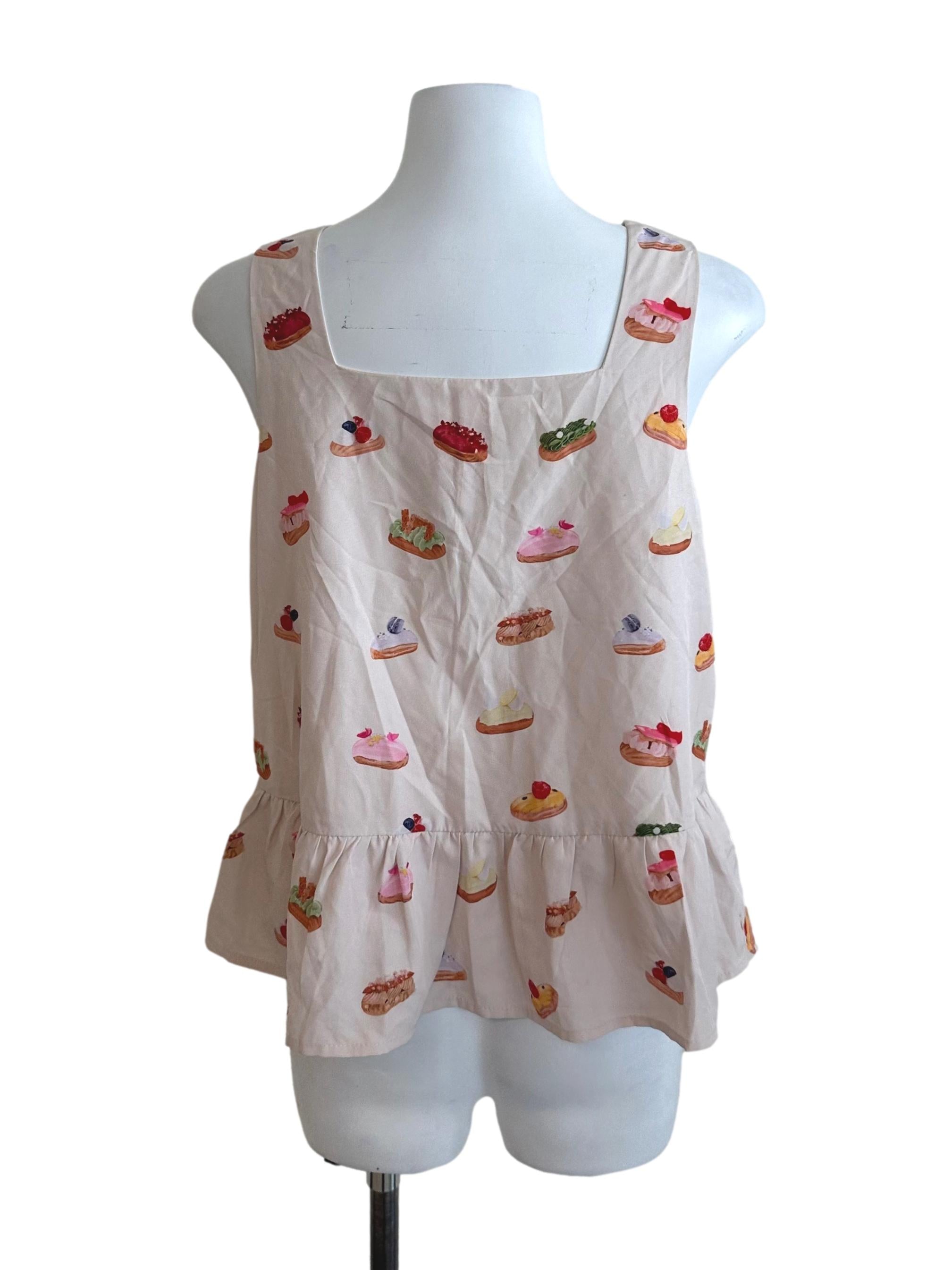 Sand Beige Multi Colour Dessert Pattern V Neck Top
