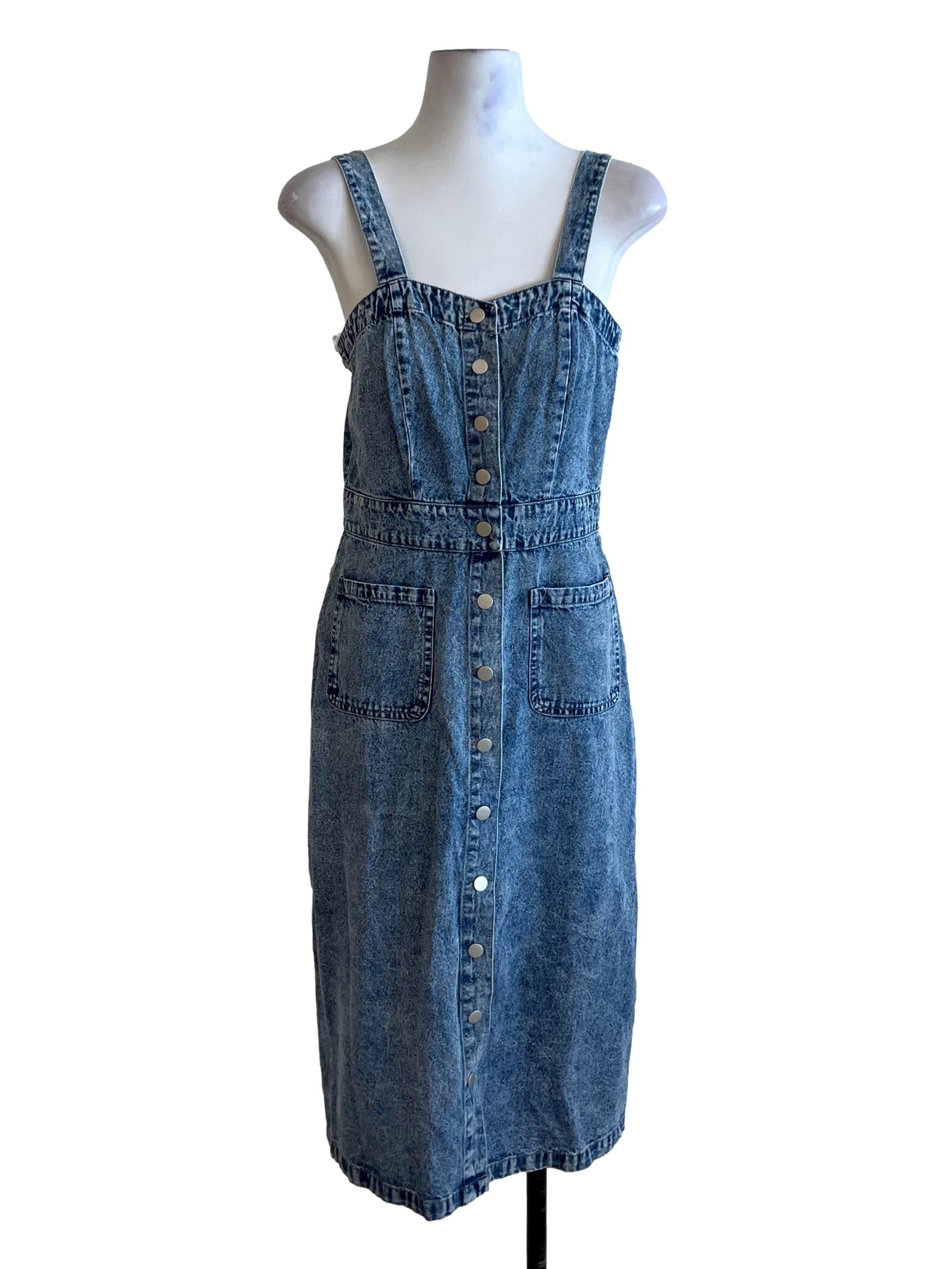 Blue Denim Plain A-Line Dress
