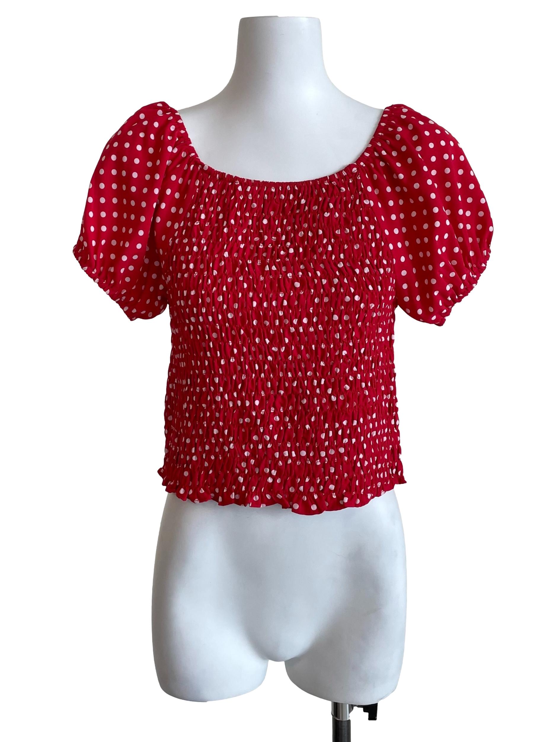 Red Polka Dots Shirred Top