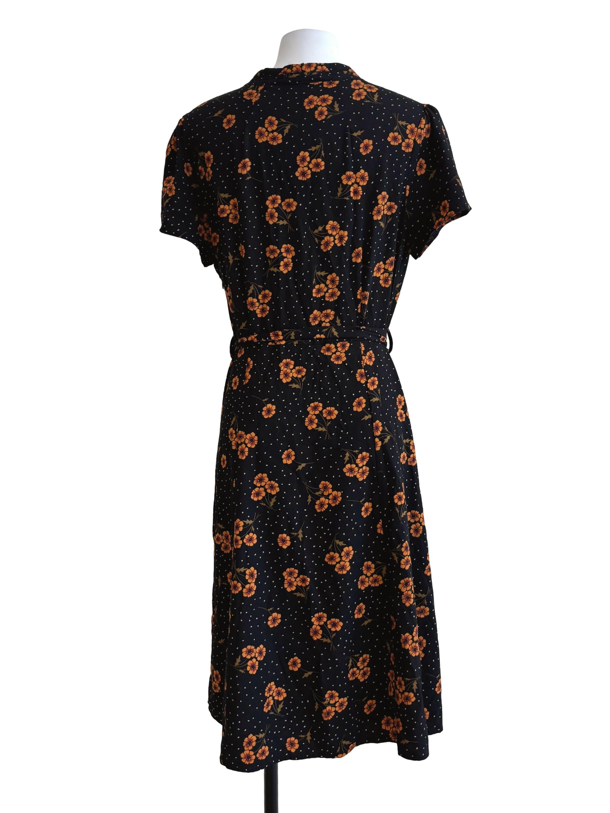 Onyx Black Cinnamon Floral A-Line Dress