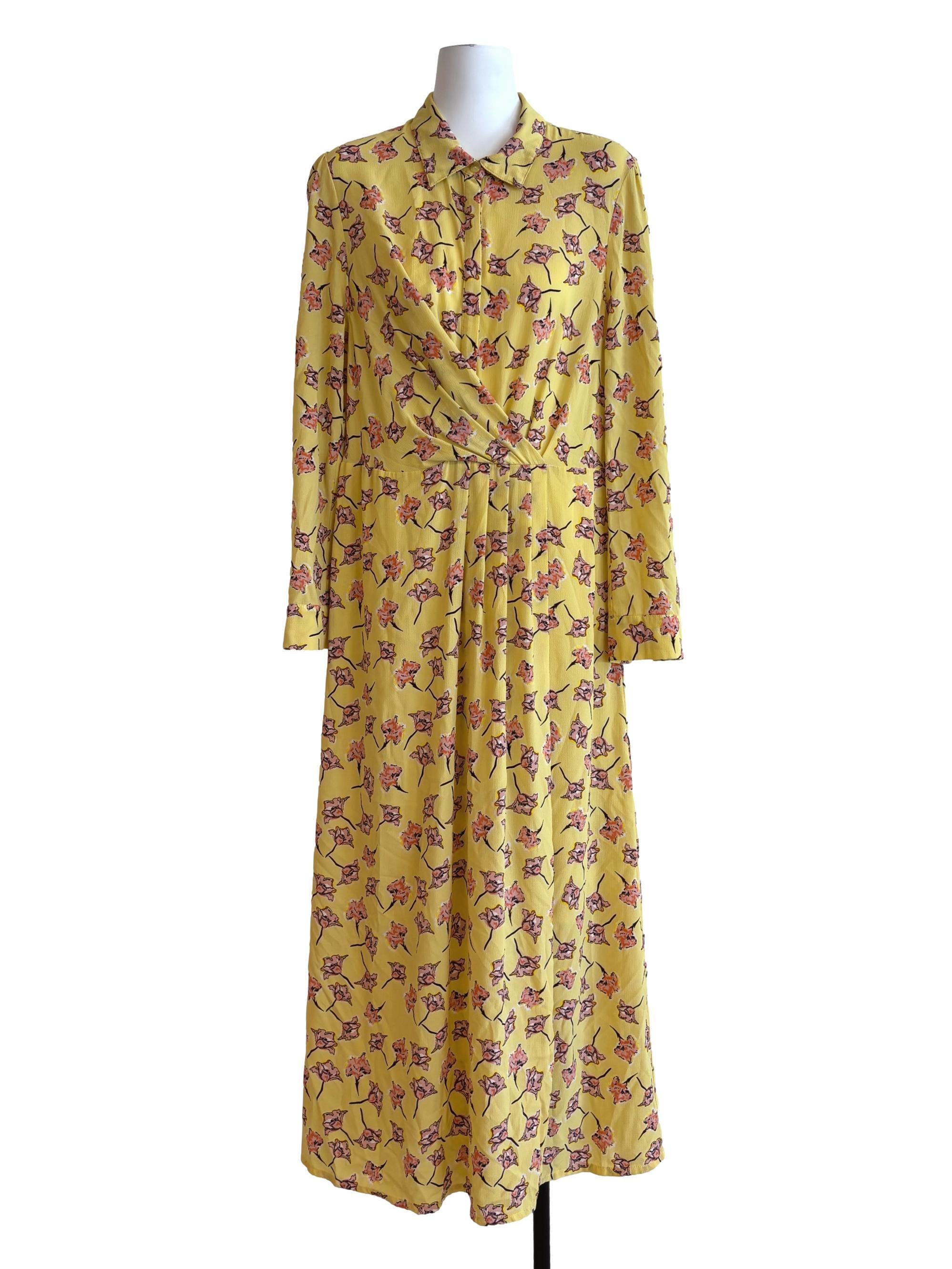 Butter Yellow Floral Long Sleeve Maxi Dress