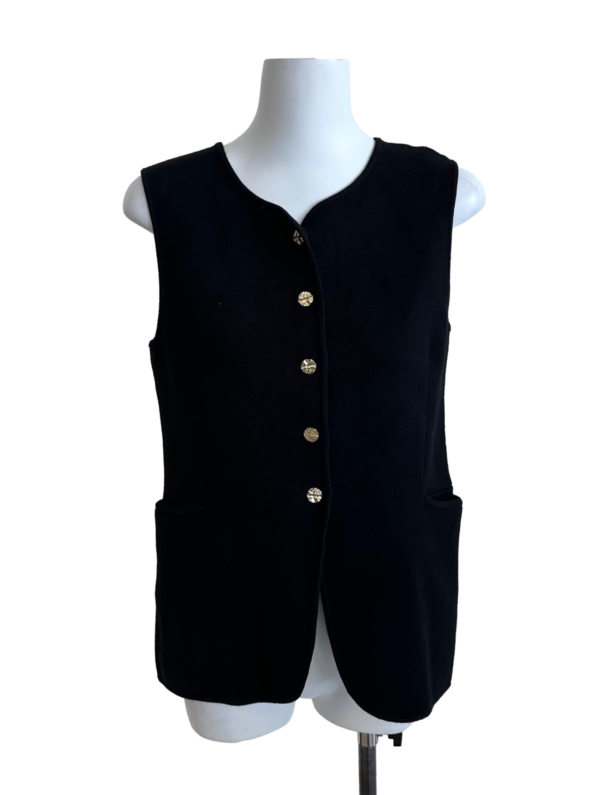 Rich Black Knit Button Vest