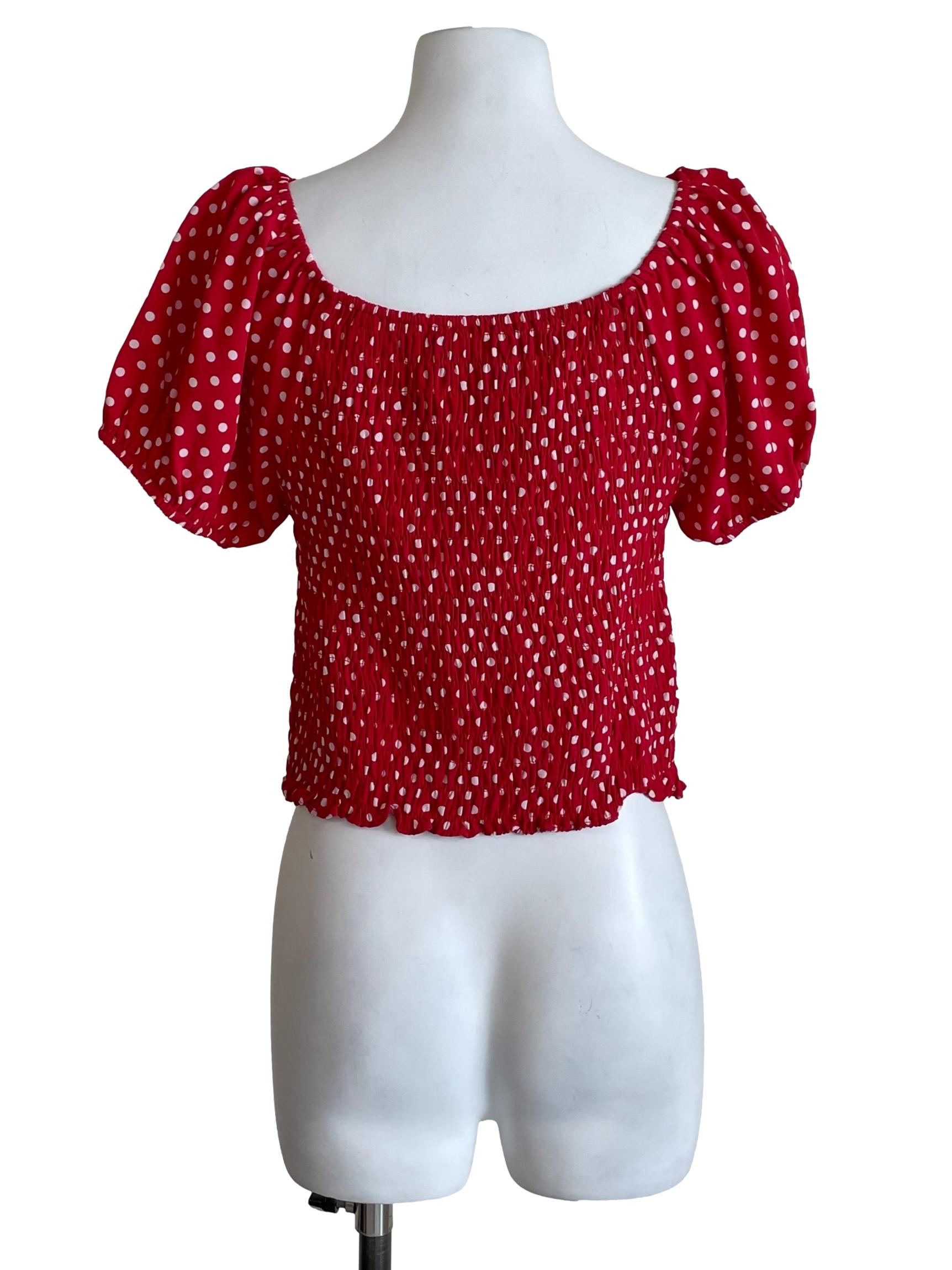 Red Polka Dots Shirred Top