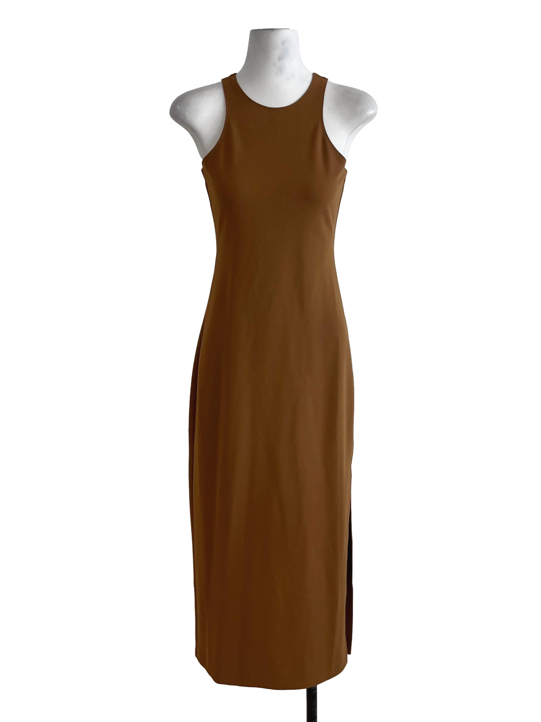 Tawny Brown Jewel Neckline Sheath Dress LB