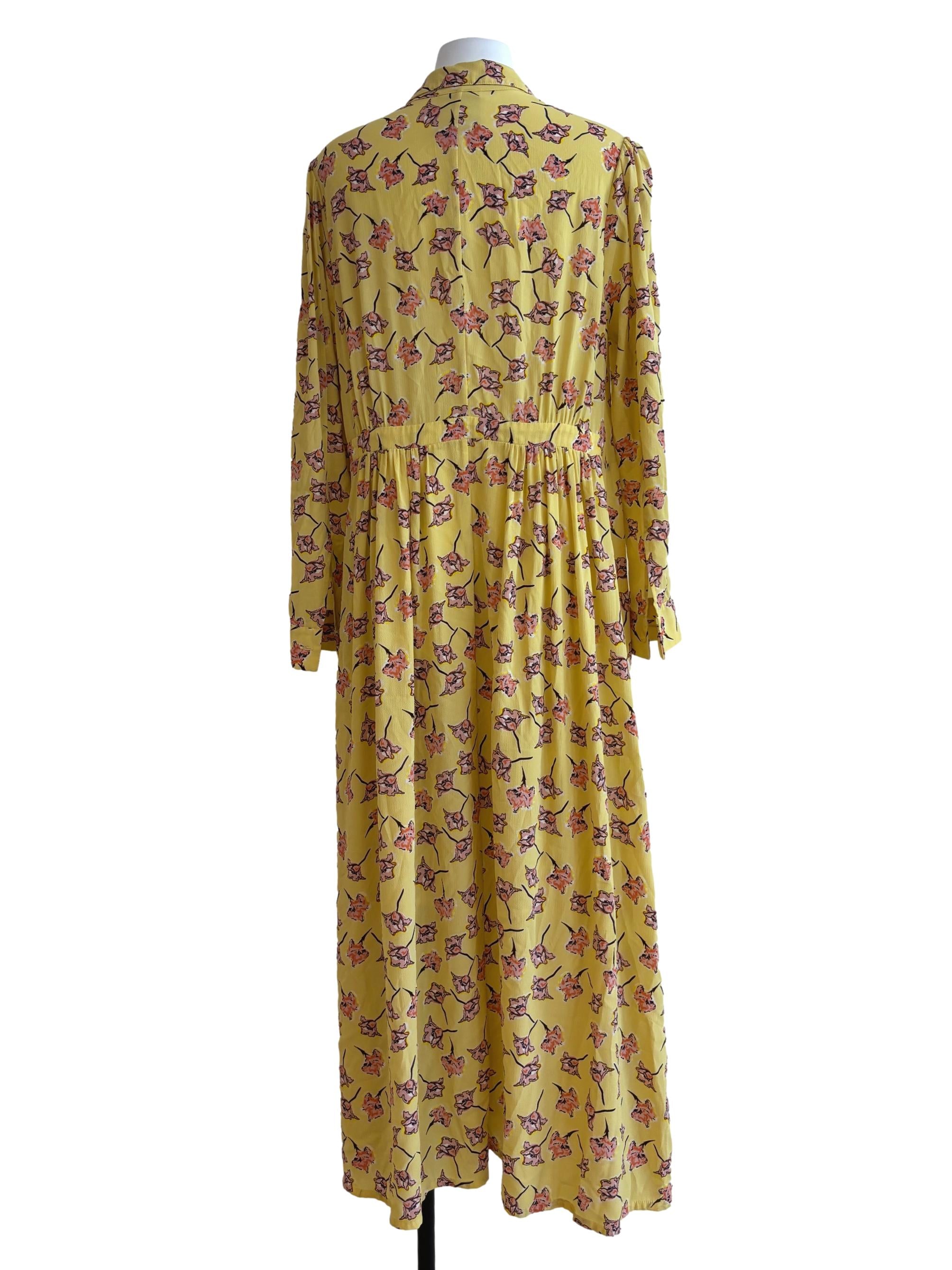 Butter Yellow Floral Long Sleeve Maxi Dress