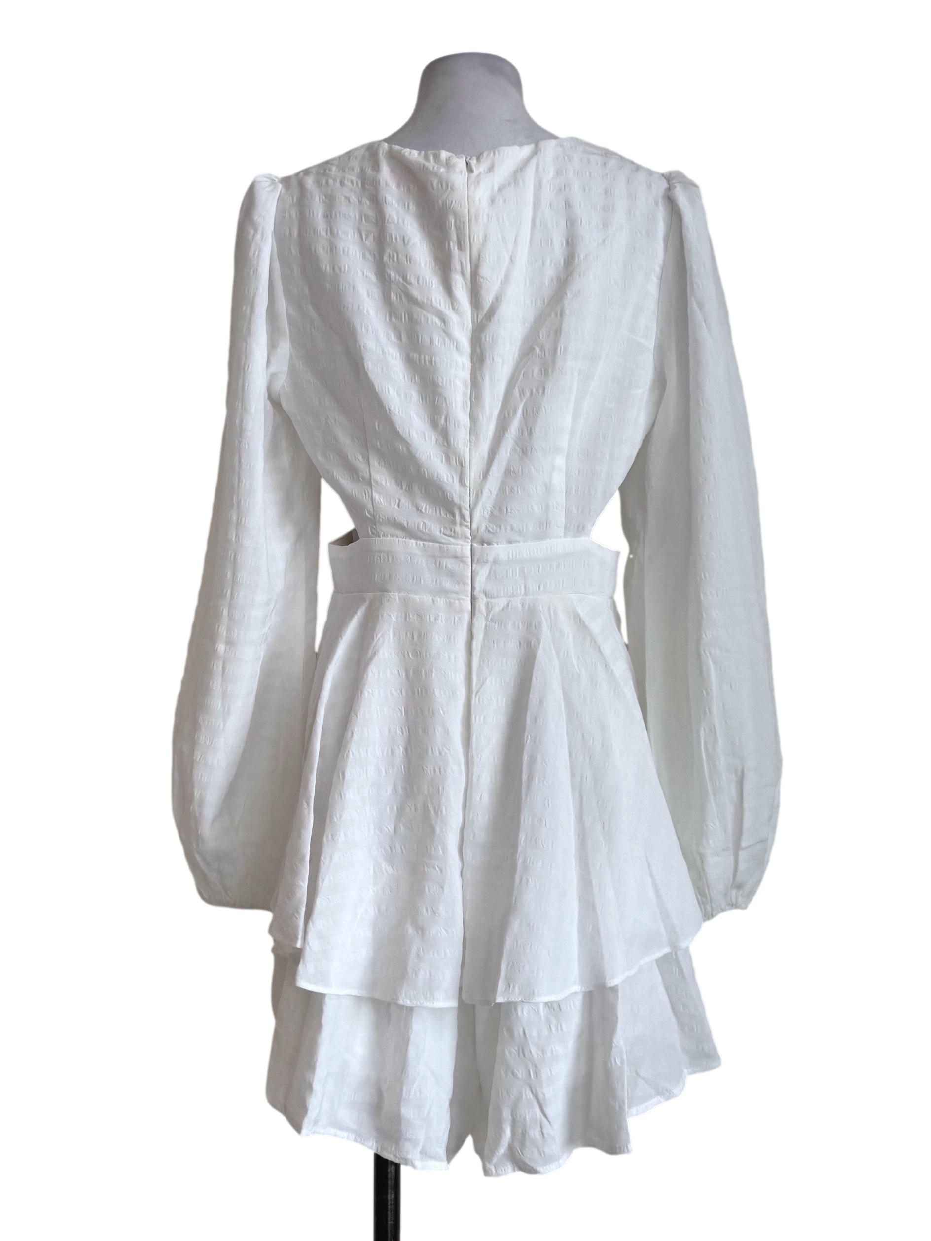 Textured White Deep V Neck Long Sleeve Jumper