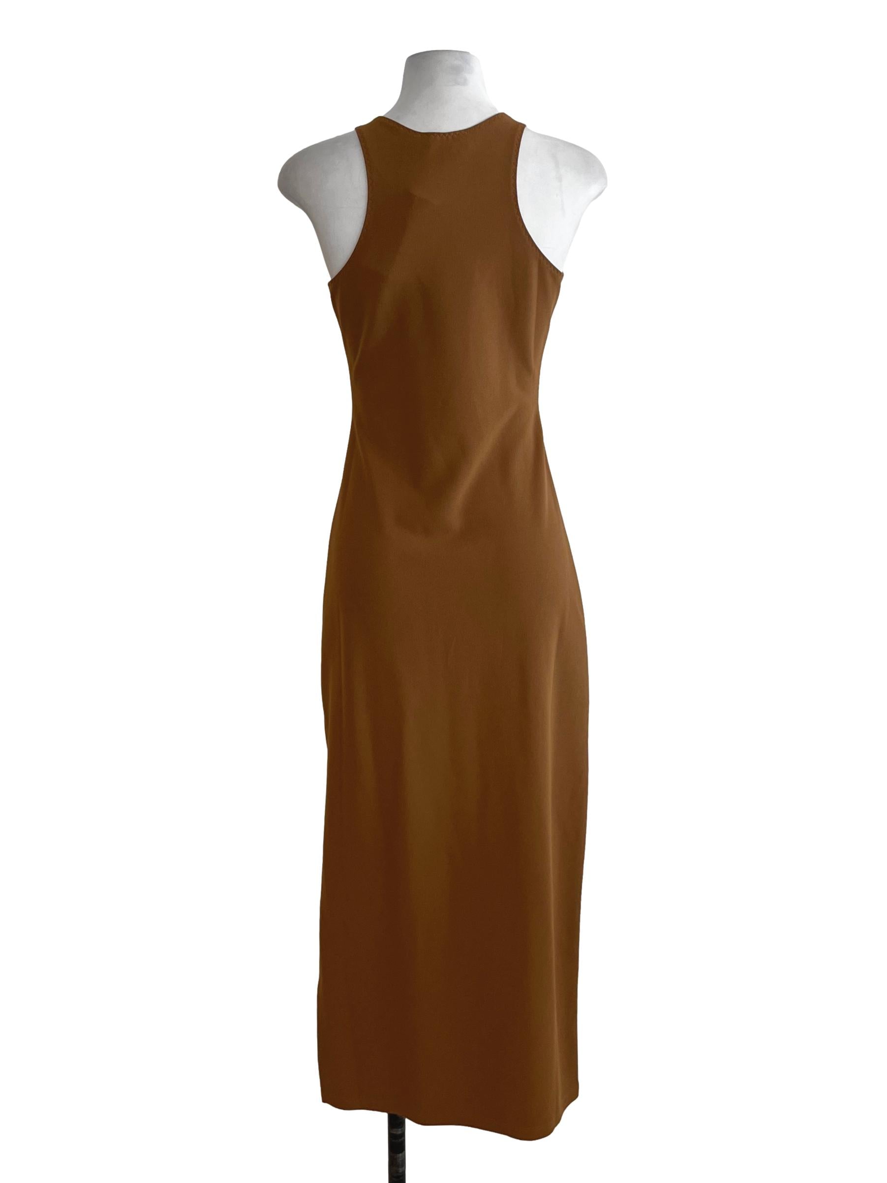Tawny Brown Jewel Neckline Sheath Dress LB