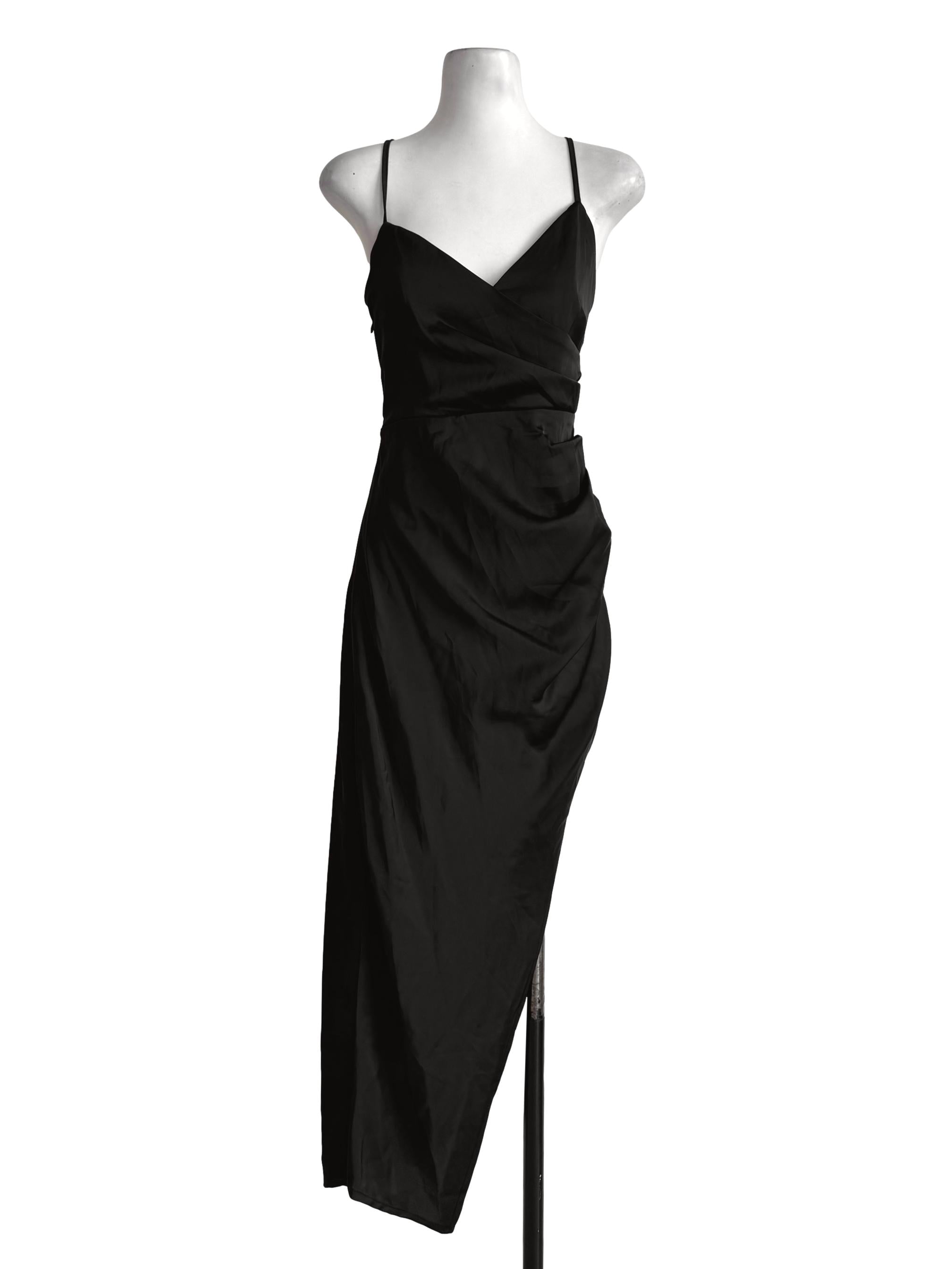 Shiny Black V Neck Dress