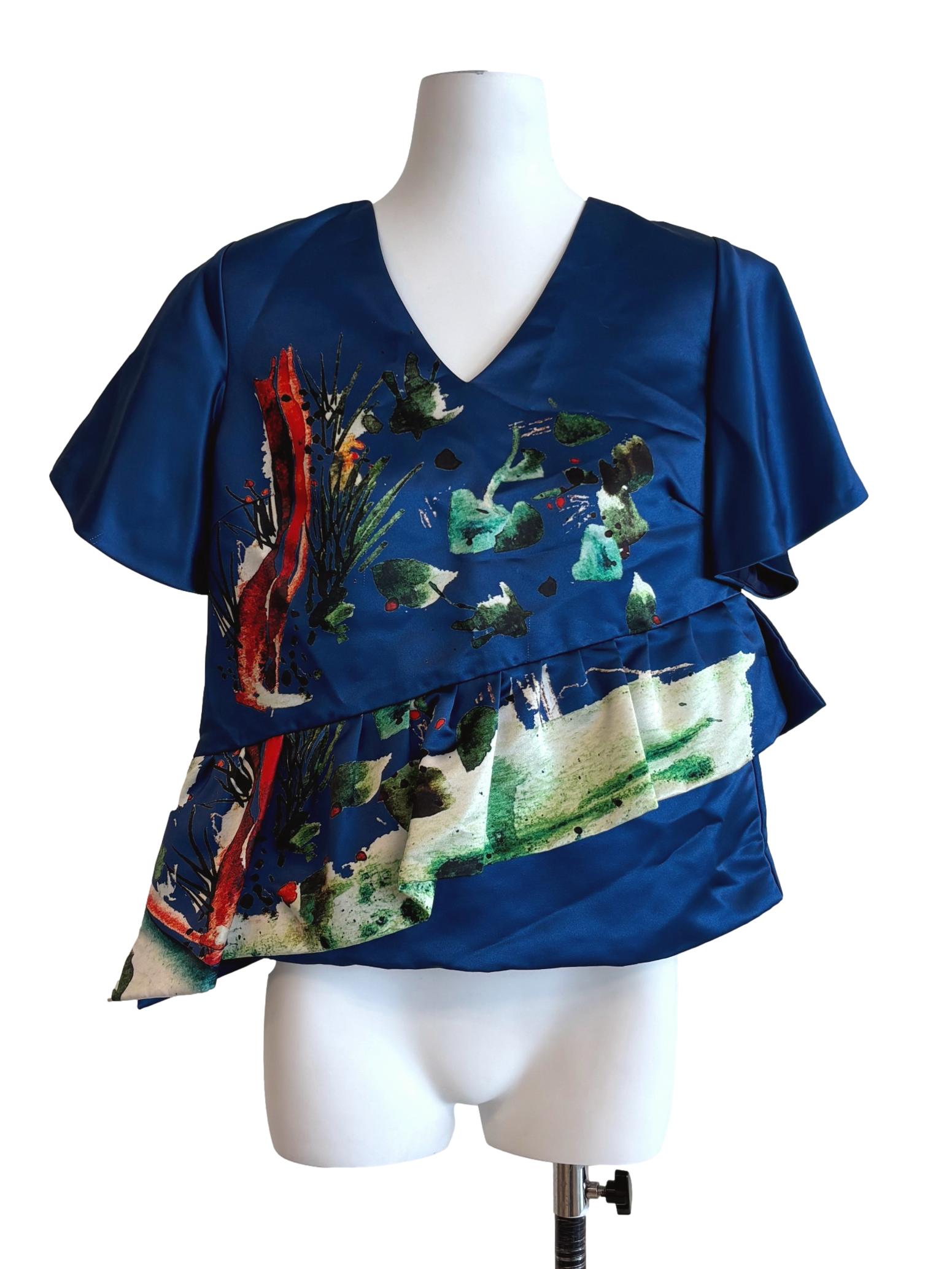 Ocean Blue Graphic Satin Top