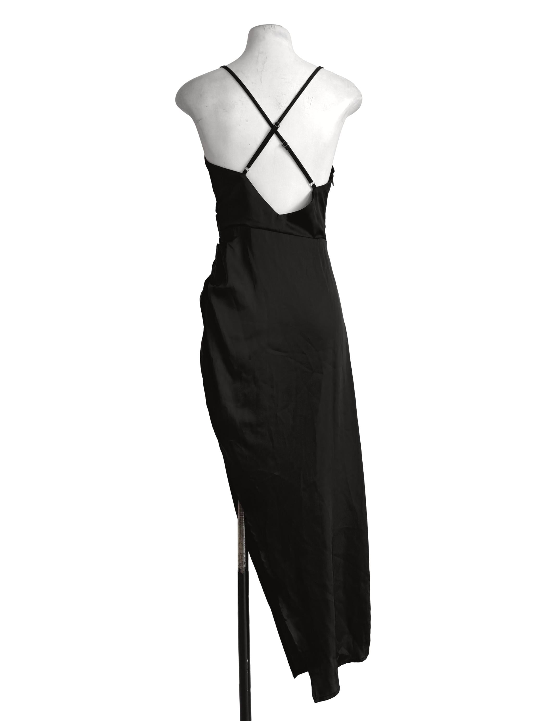 Shiny Black V Neck Dress