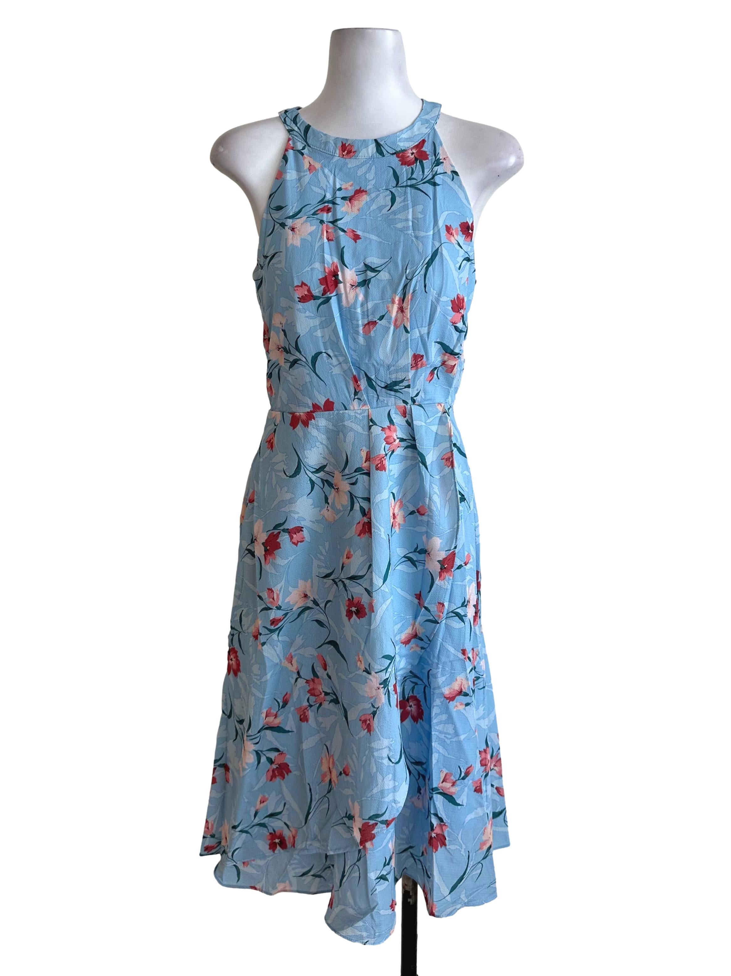 Sea Blue Floral Halter Dress