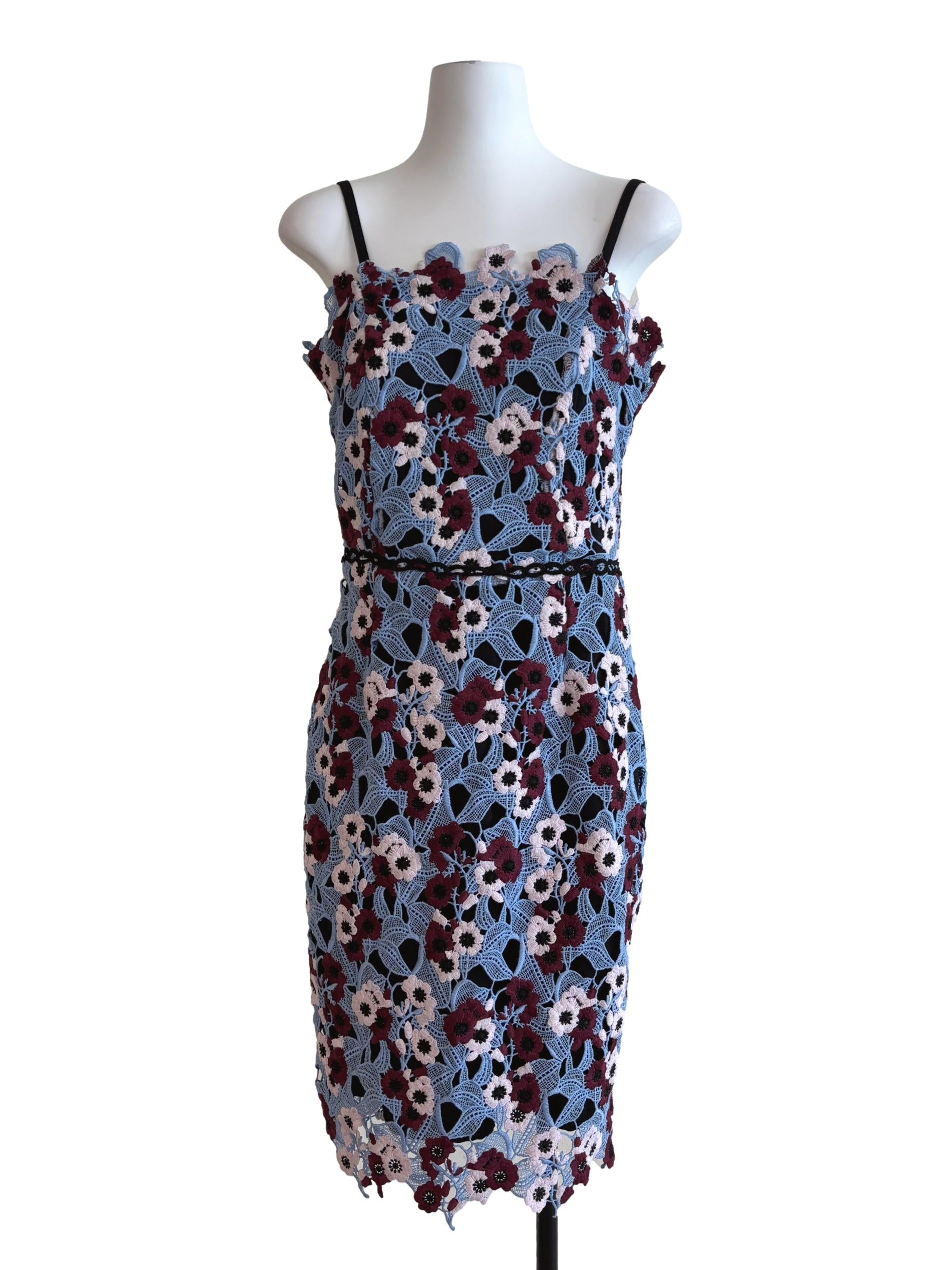 Carolina Blue Maroon Pencil Lace Dress