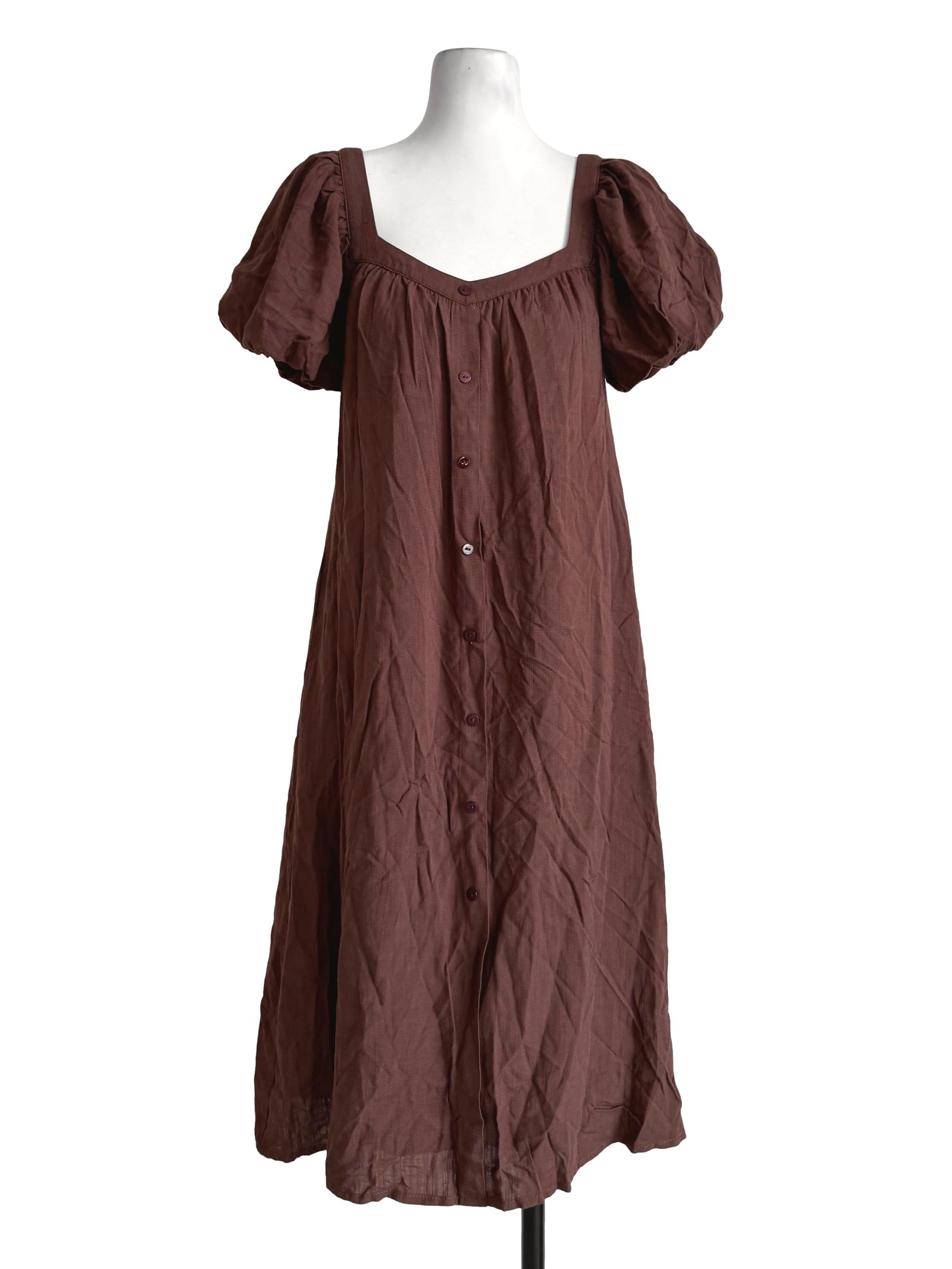Dark Chocolate Bubble Sleeve Dress
