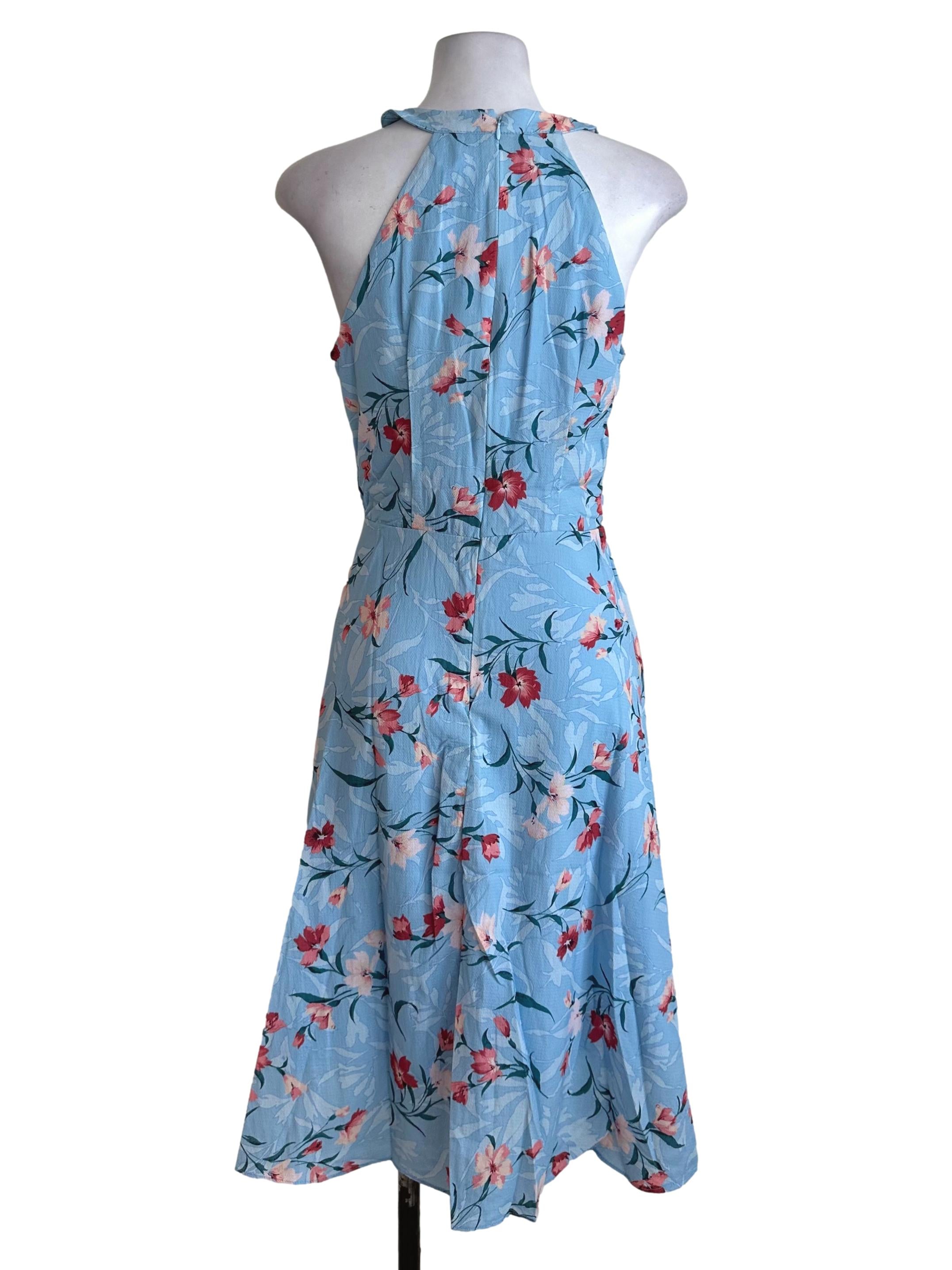 Sea Blue Floral Halter Dress