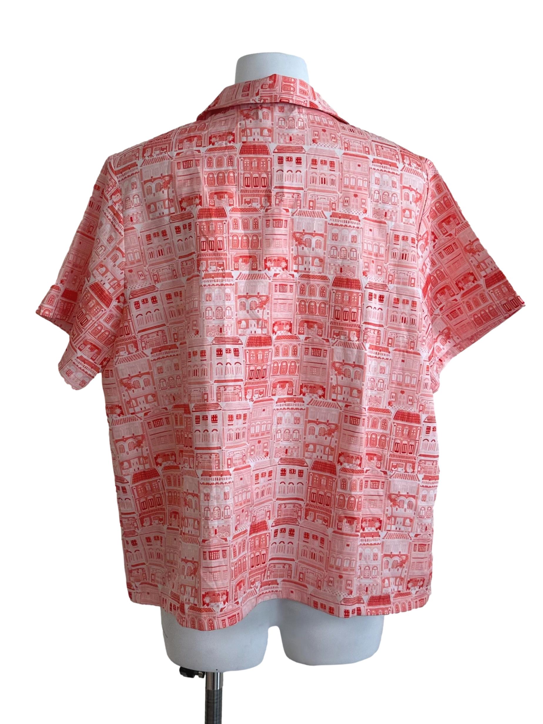 Fire Orange Shophouse Print Collar Top