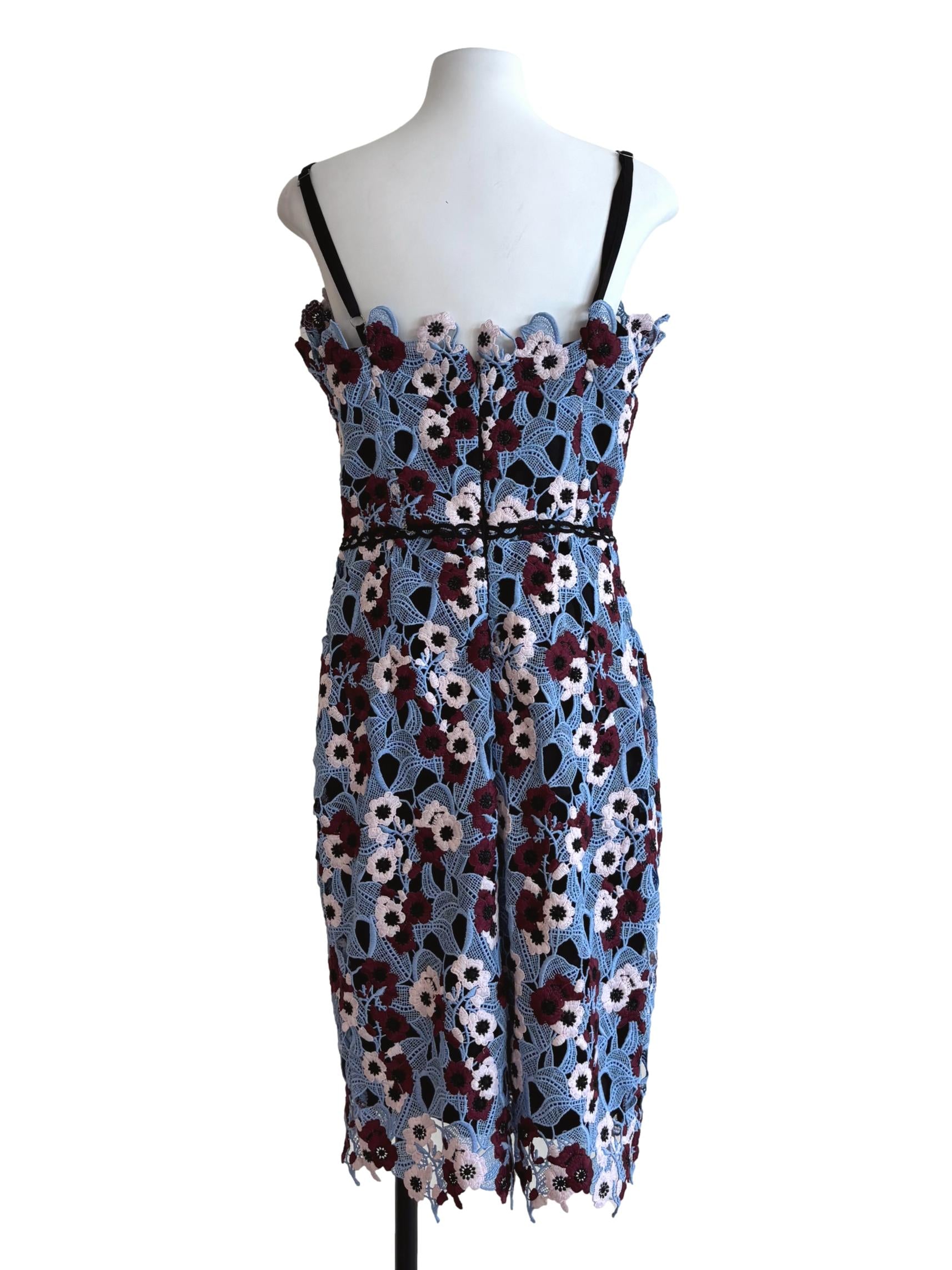 Carolina Blue Maroon Pencil Lace Dress