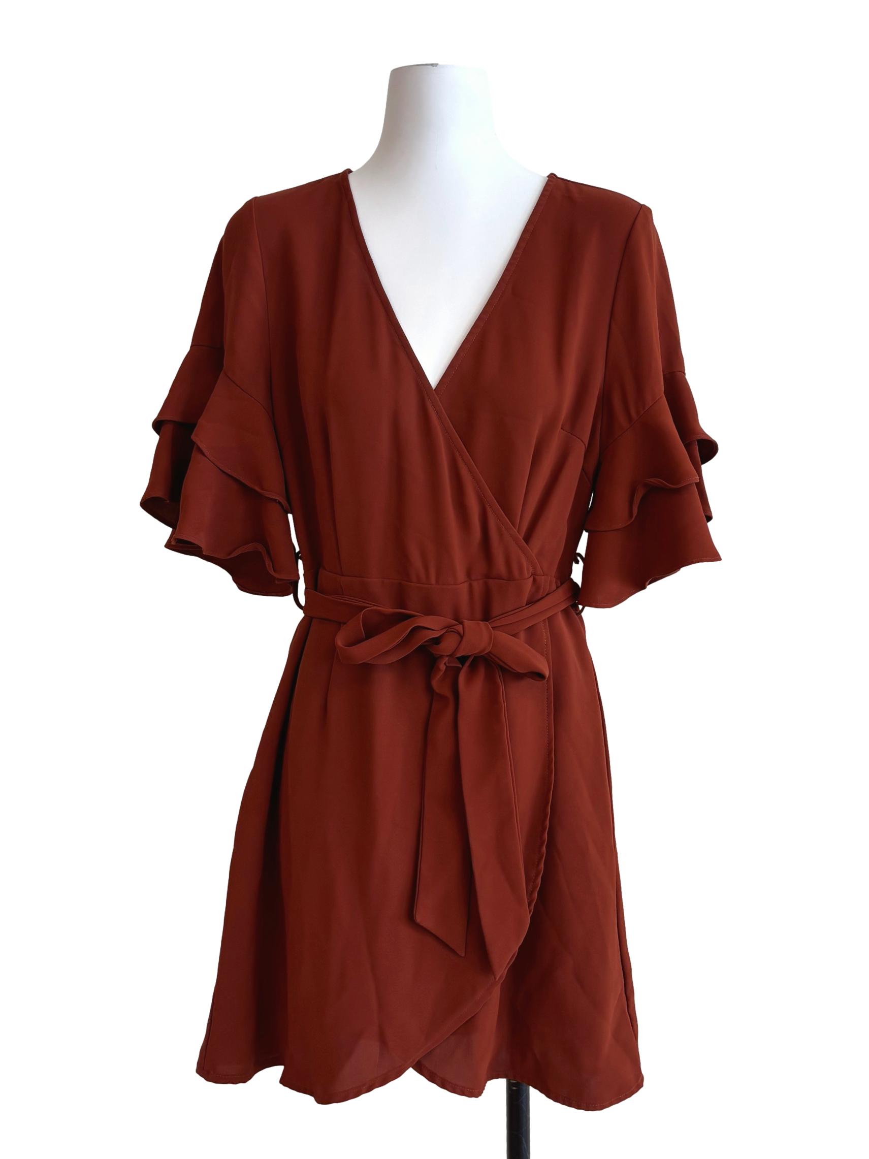 Mahogany Brown Ruffle Dress