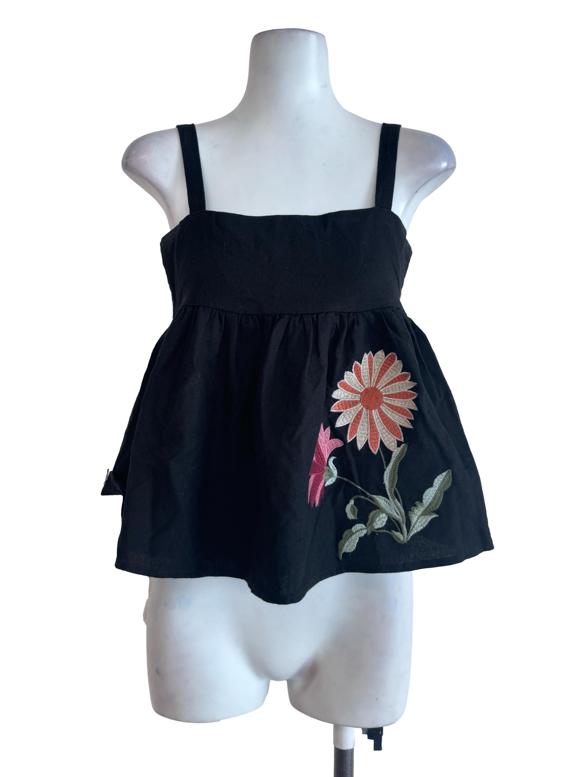 Black Floral Embroidered Top