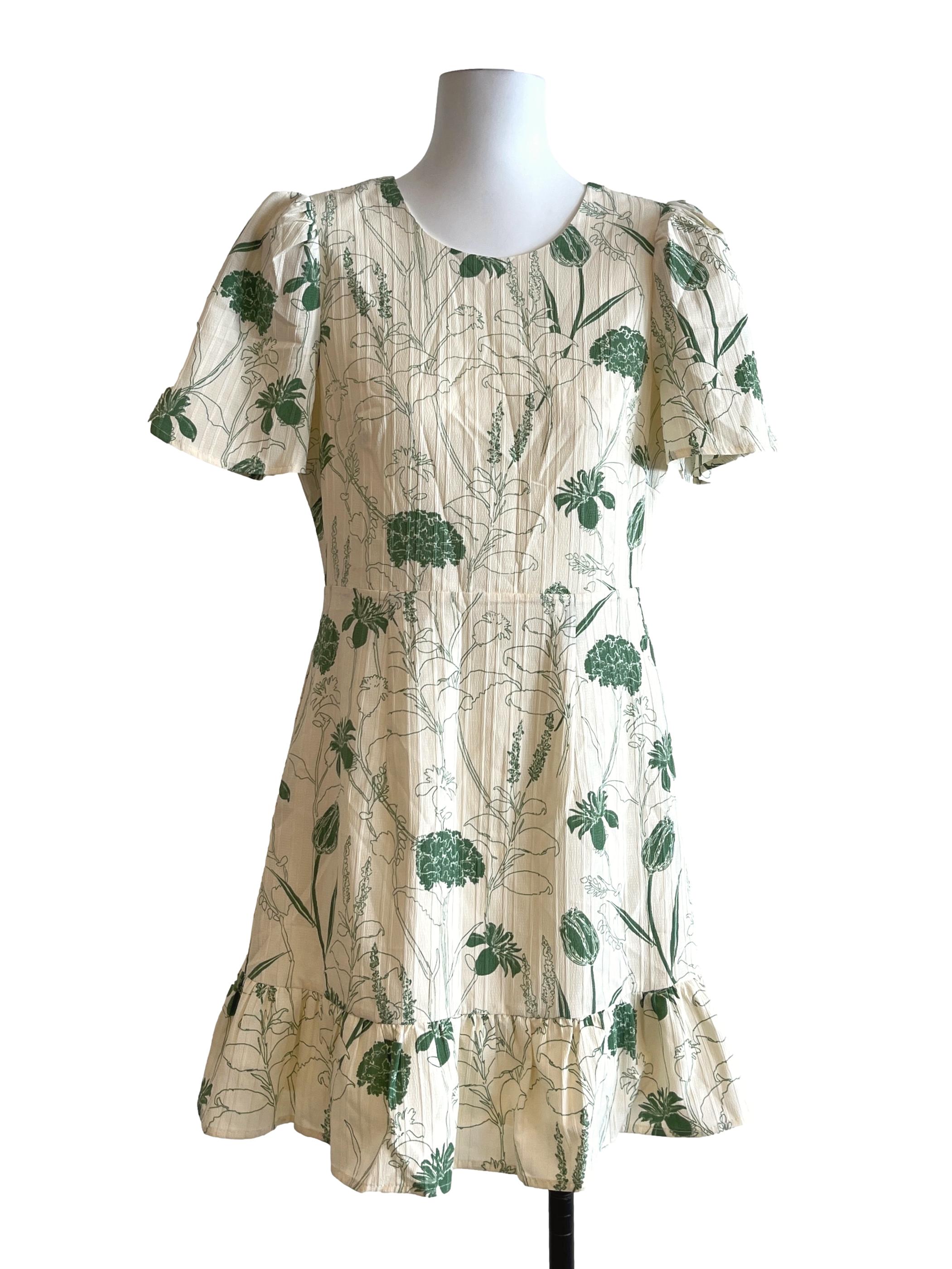 Cream White Floral Print Halter Mini Dress